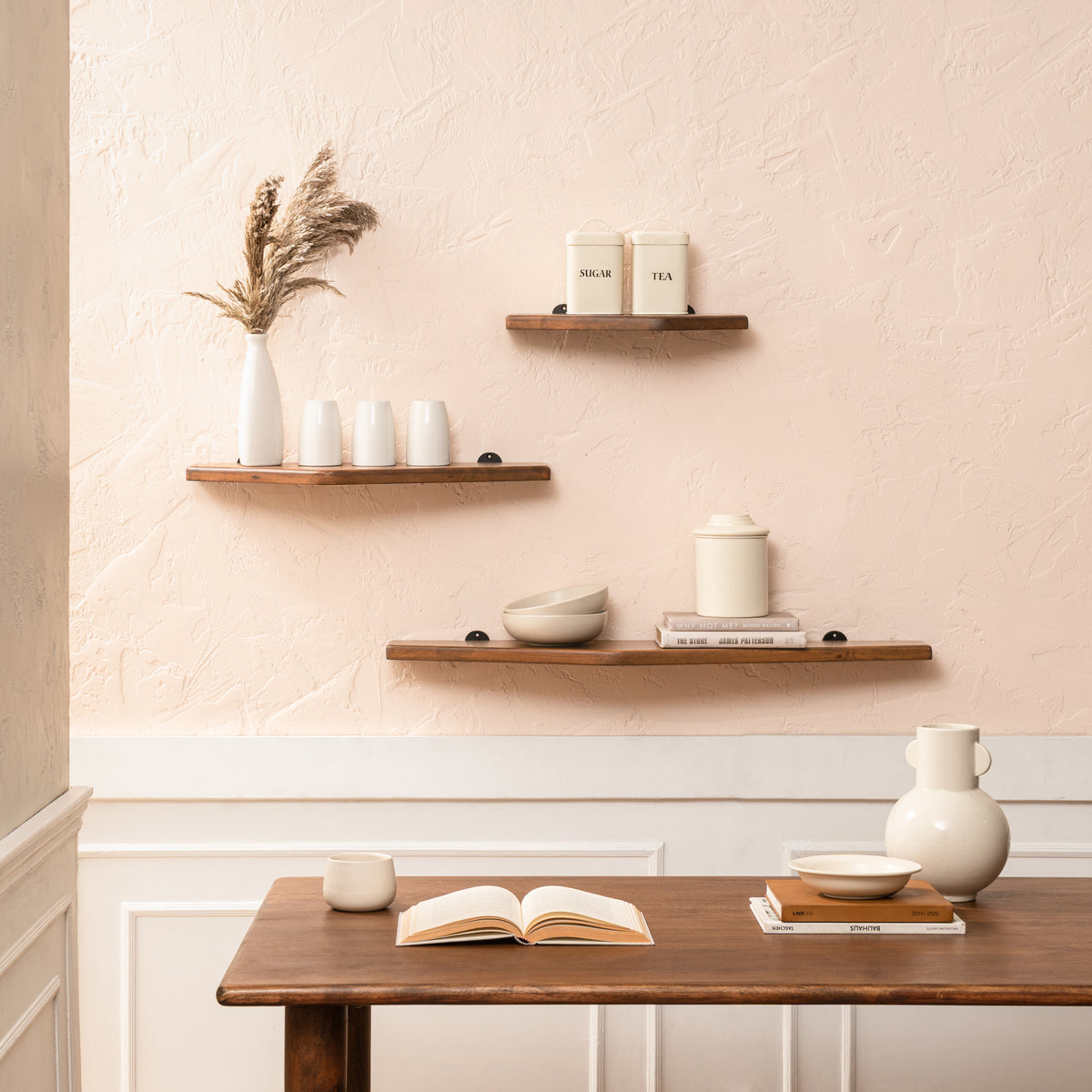 Force Set of 3 Wall Mounted Shelves - Walnut