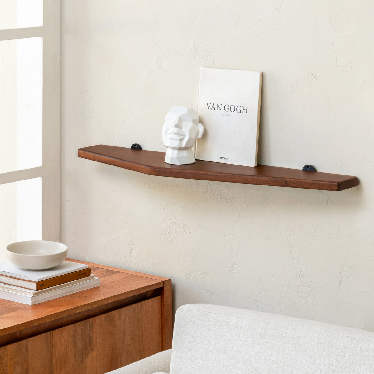 Lonny Solid Wood Wall Mounted Shelf - Walnut