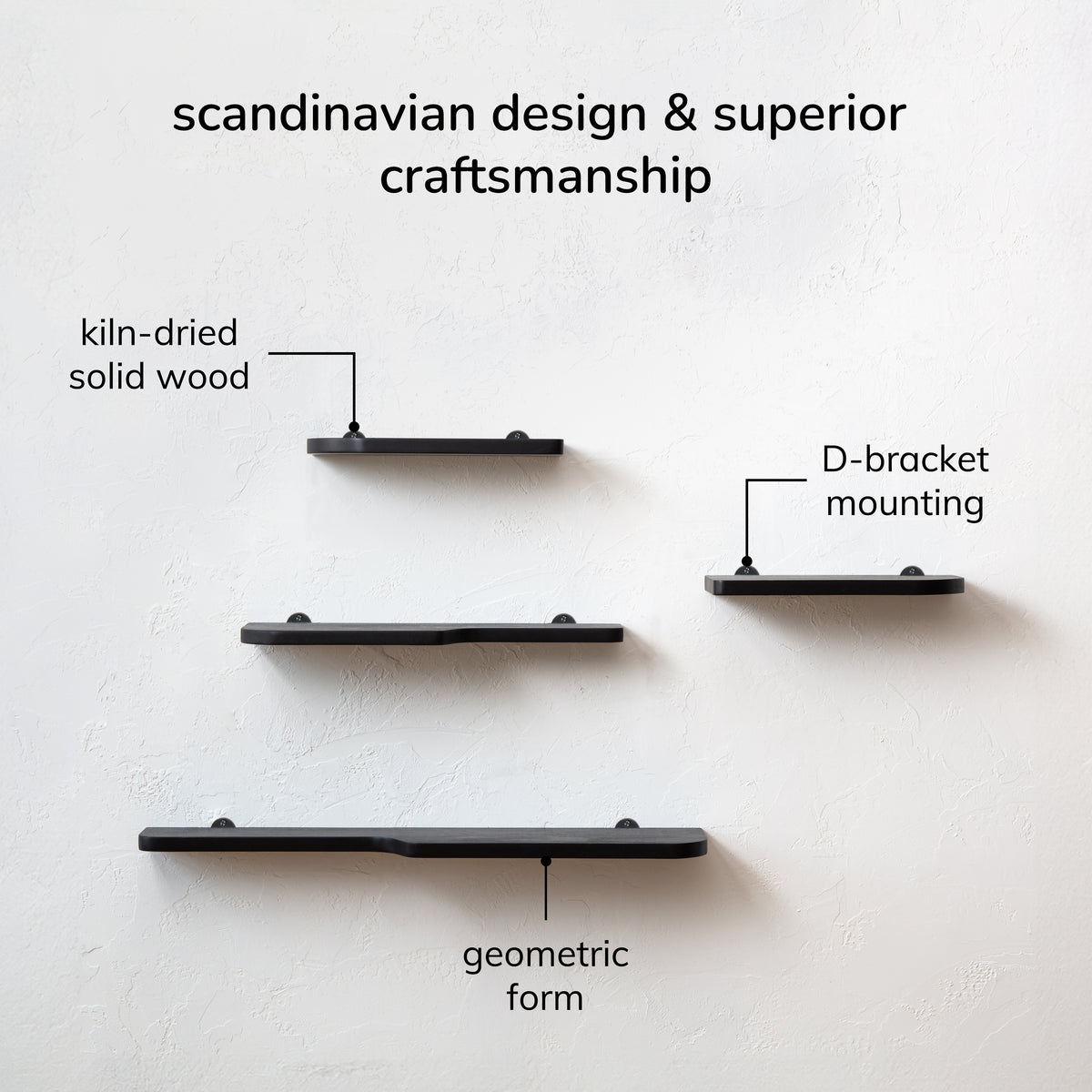 Dale Set of 4 Wall Mounted Shelves - Black