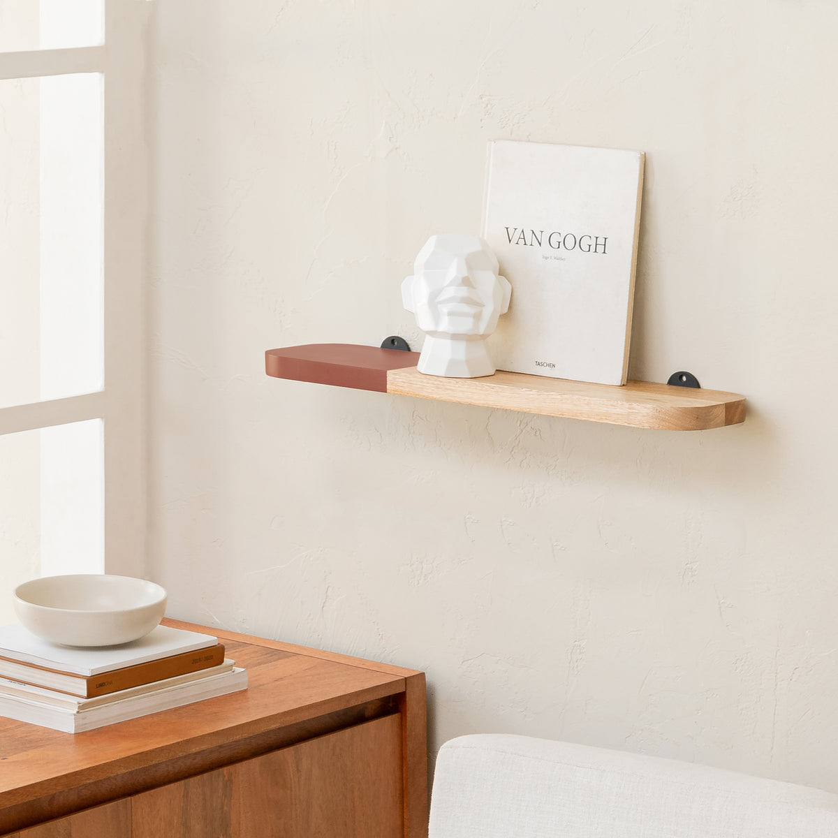 Norton Wall Mounted Shelf - Small - Natural & Burgandy