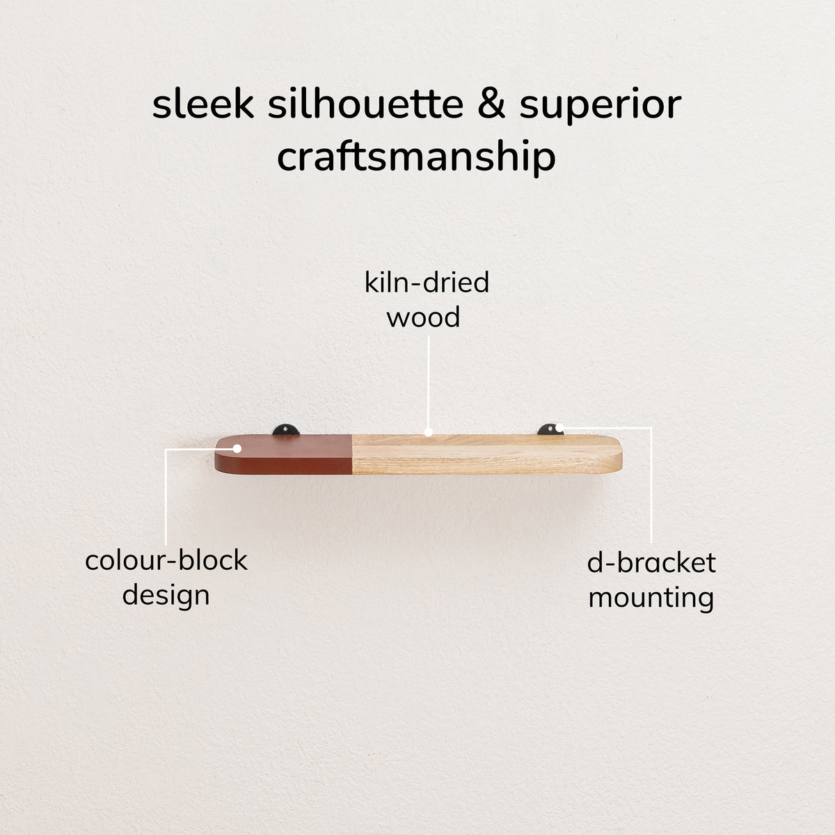 Norton Wall Mounted Shelf - Small - Natural & Burgandy