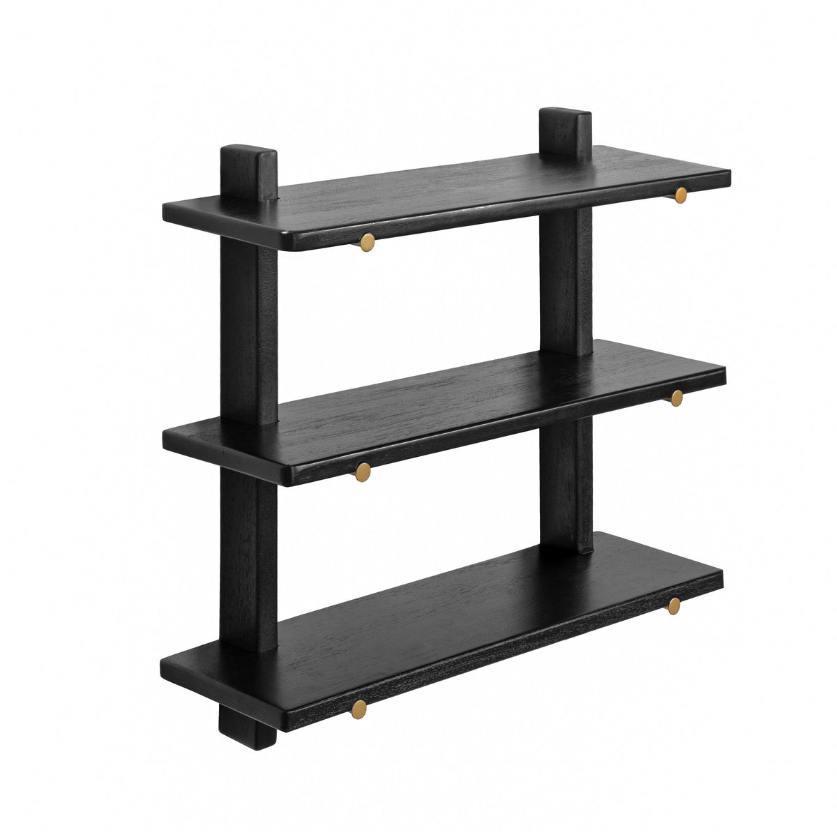 Oliver Solid Wood Wall Mounted Shelf - Black-gold