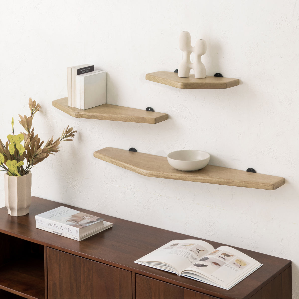 Force Set of 3 Solid Wood Wall Mounted Shelves - Warm Sand