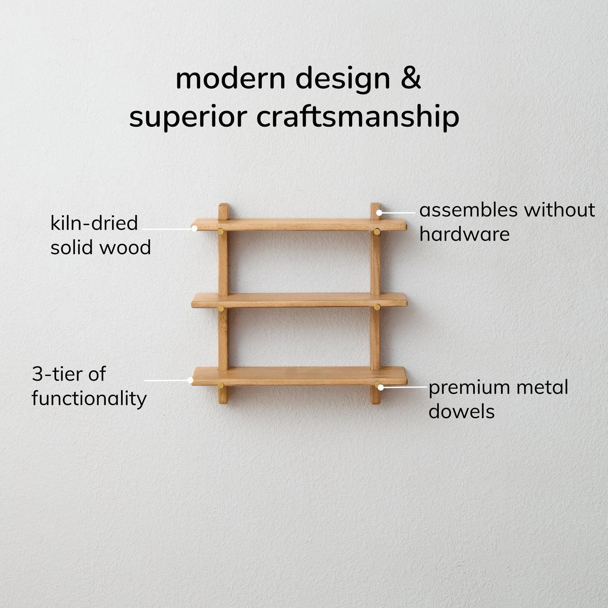 Oliver Solid Wood Wall Mounted Shelf - Blonde-natural-gold