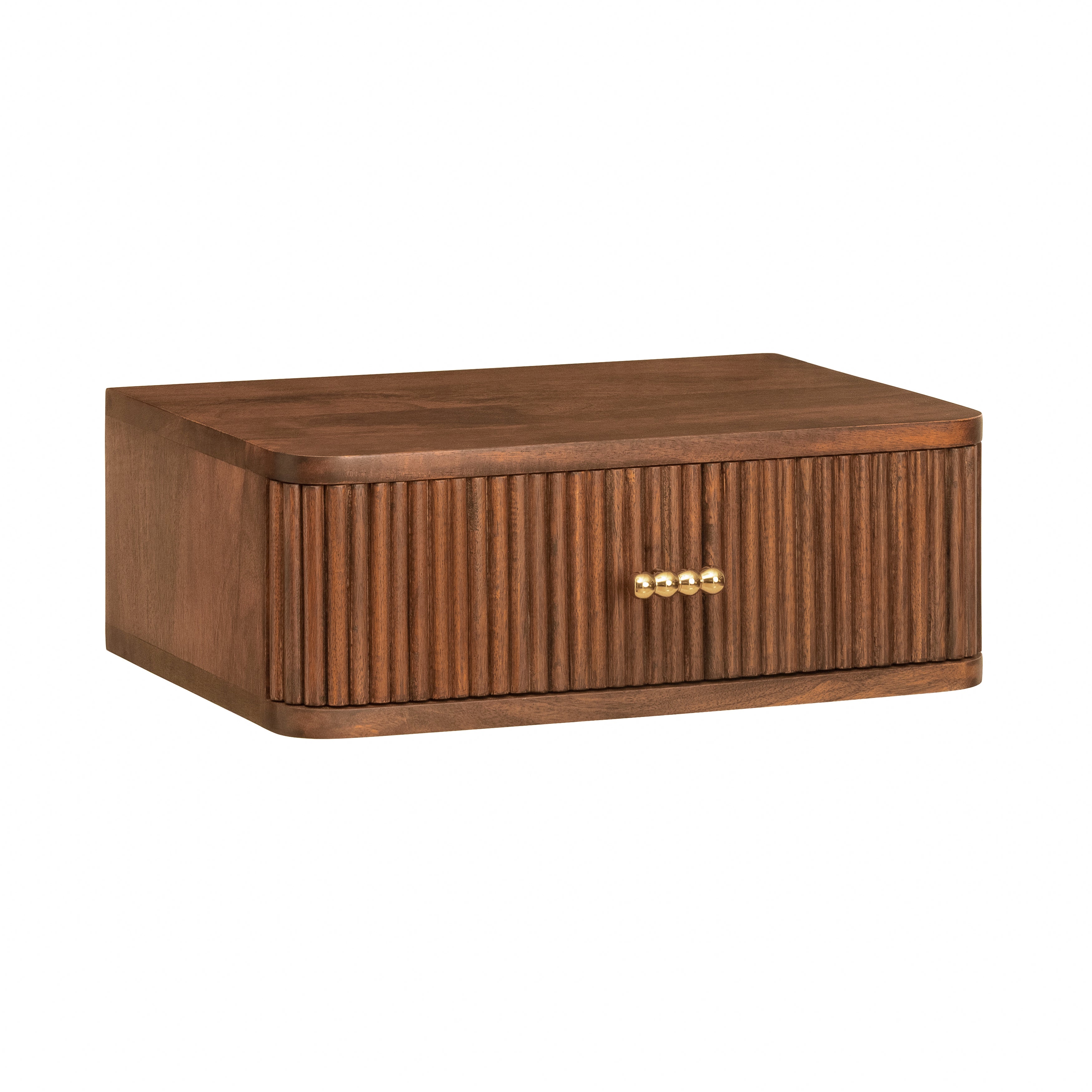 Albert Solid Mango Wood Floating Shelf with Drawer - Walnut