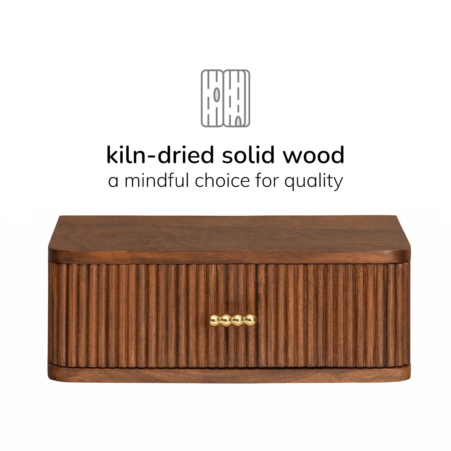 Albert Solid Mango Wood Floating Shelf with Drawer - Walnut