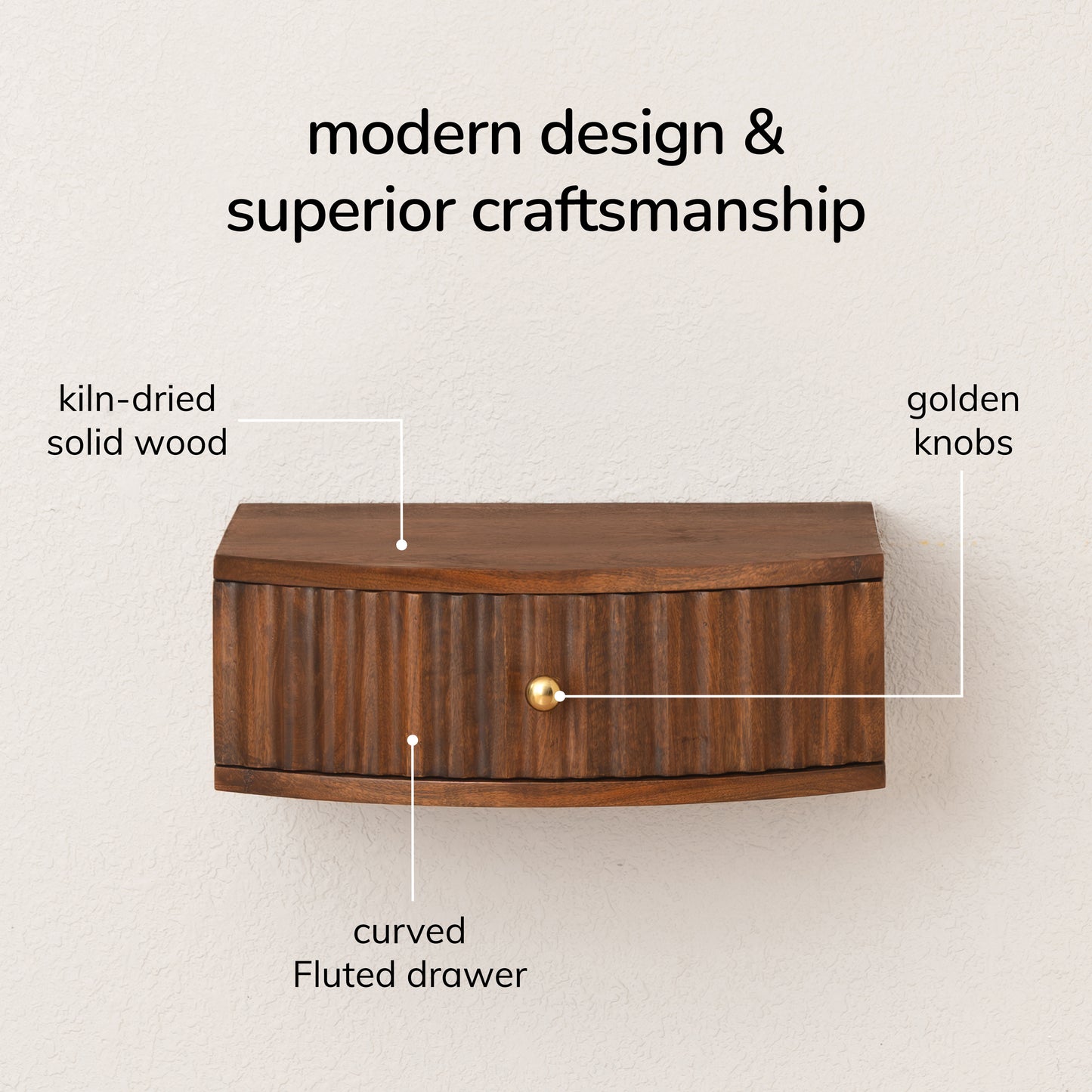 Cilo Solid Mango Wood Floating Shelf with Drawer - Walnut