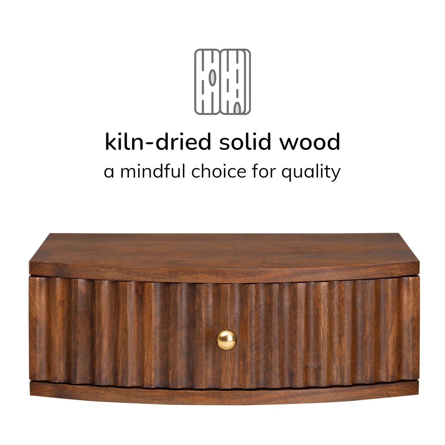 Cilo Solid Mango Wood Floating Shelf with Drawer - Walnut