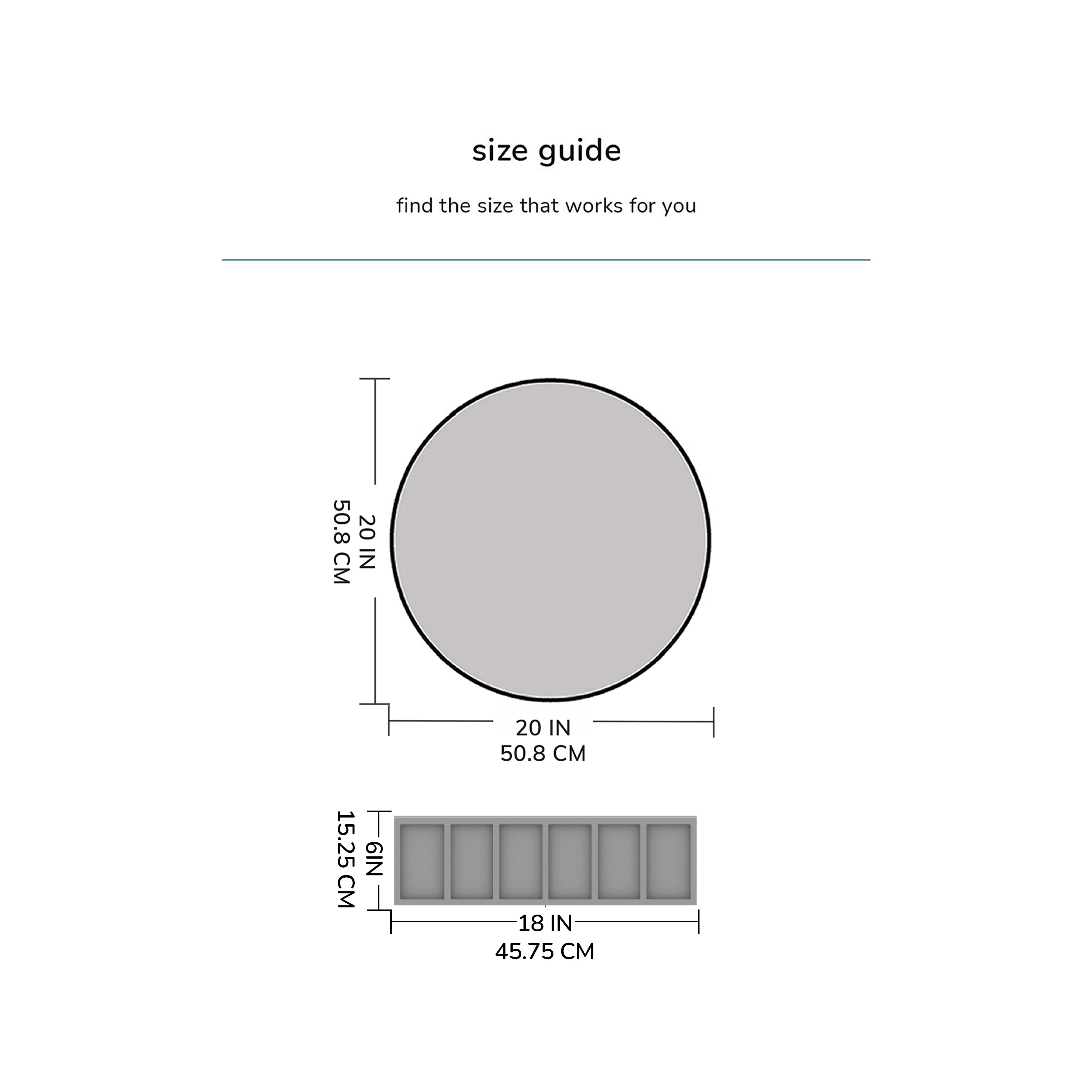 Size guide for a circular object with dimensions labeled