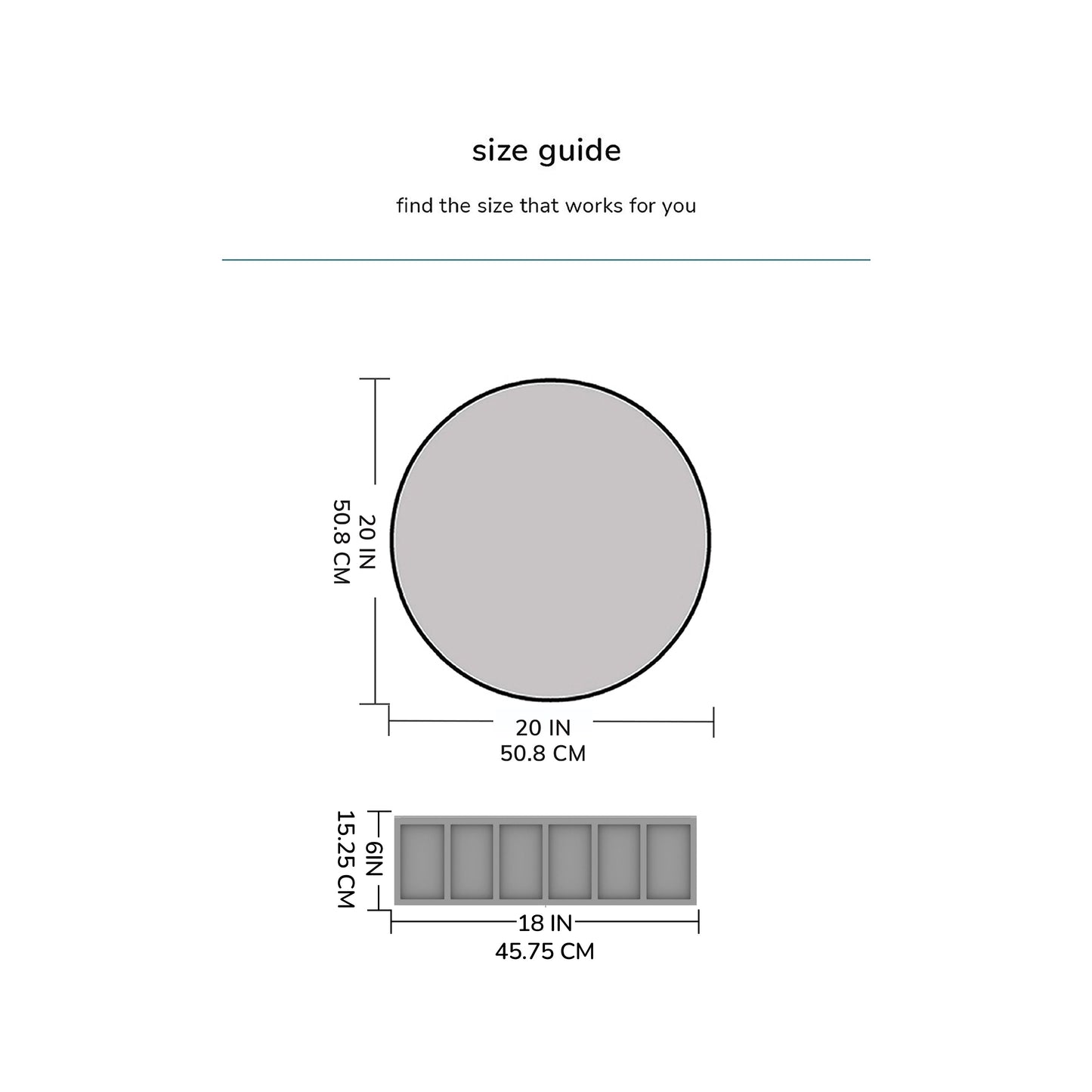 Size guide for a circular object with dimensions labeled