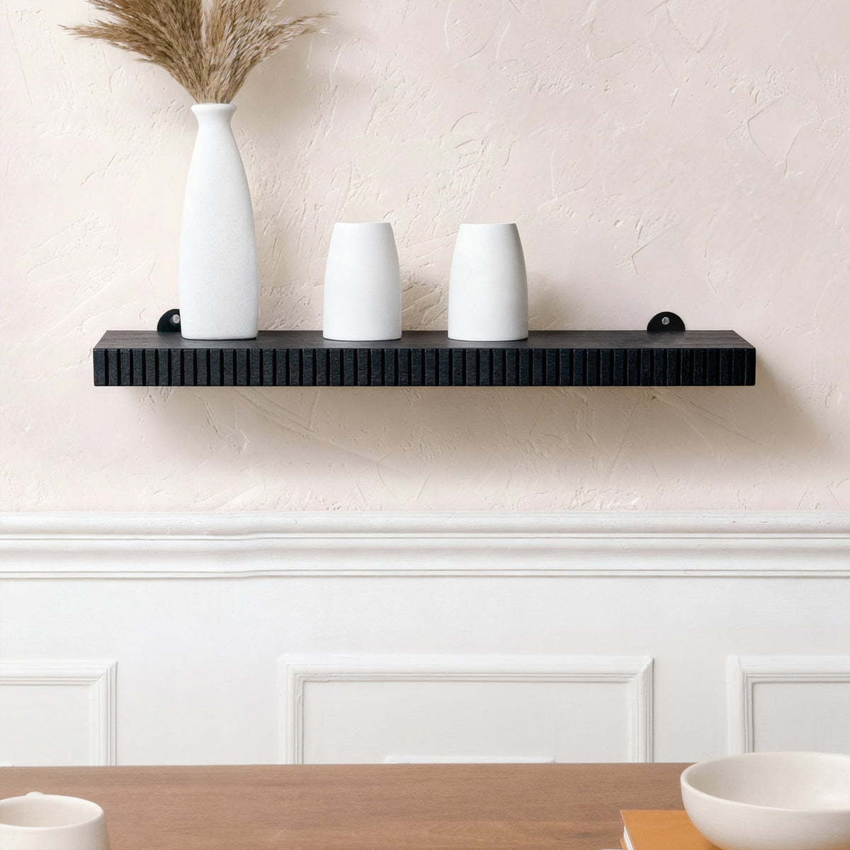 Ancona Solid Mango Wood Wall Mounted Shelf - Small - Black