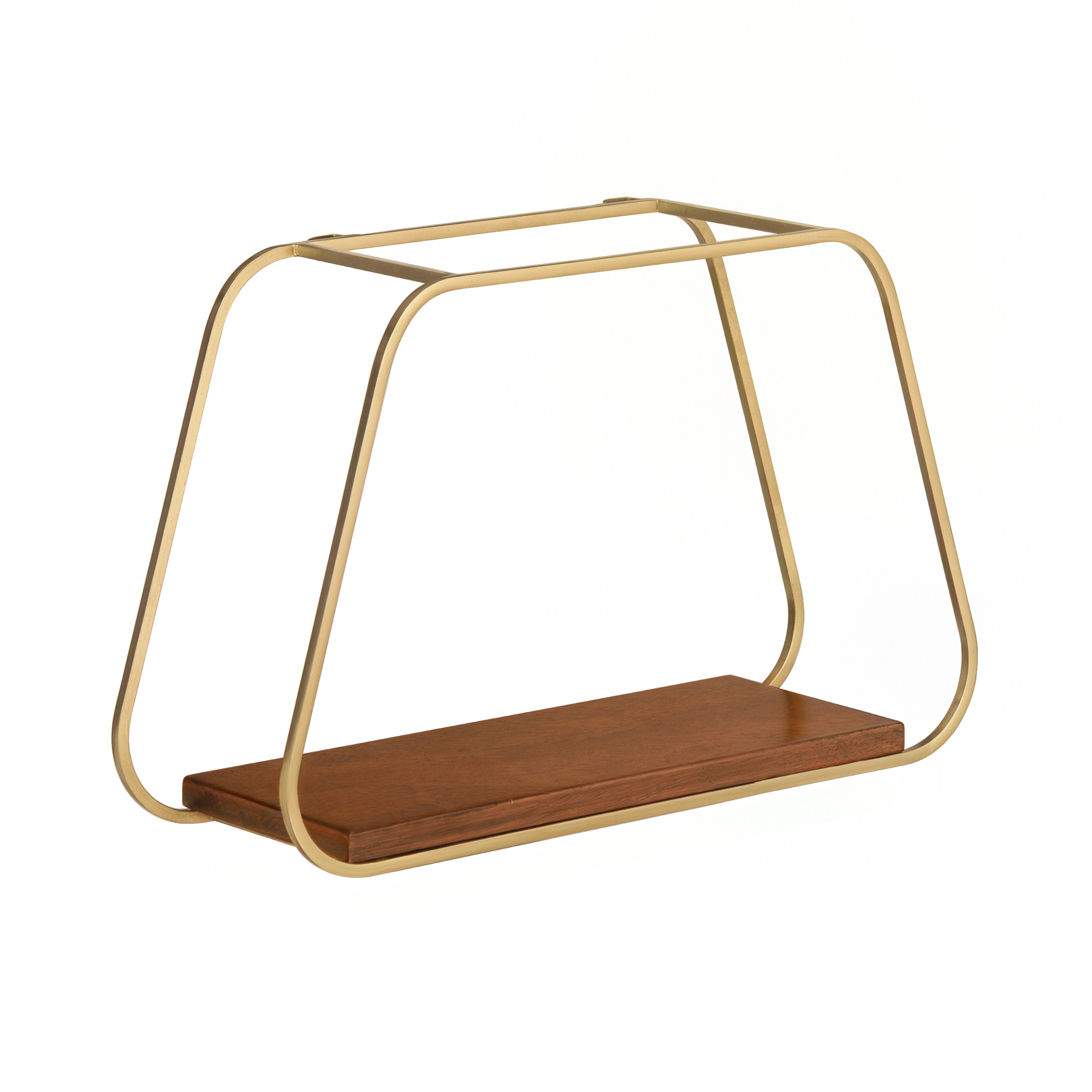 Ula Set of 3 Solid Wood & MS Iron Wall Mounted Accent Shelves - Gold Plated & Walnut