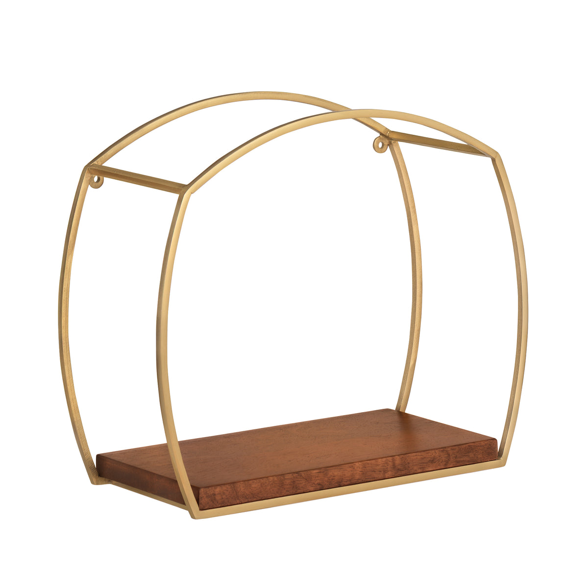 Faith set of 3 Solid Wood & MS Iron Wall Mounted Accent Shelves - Gold Plated & Walnut