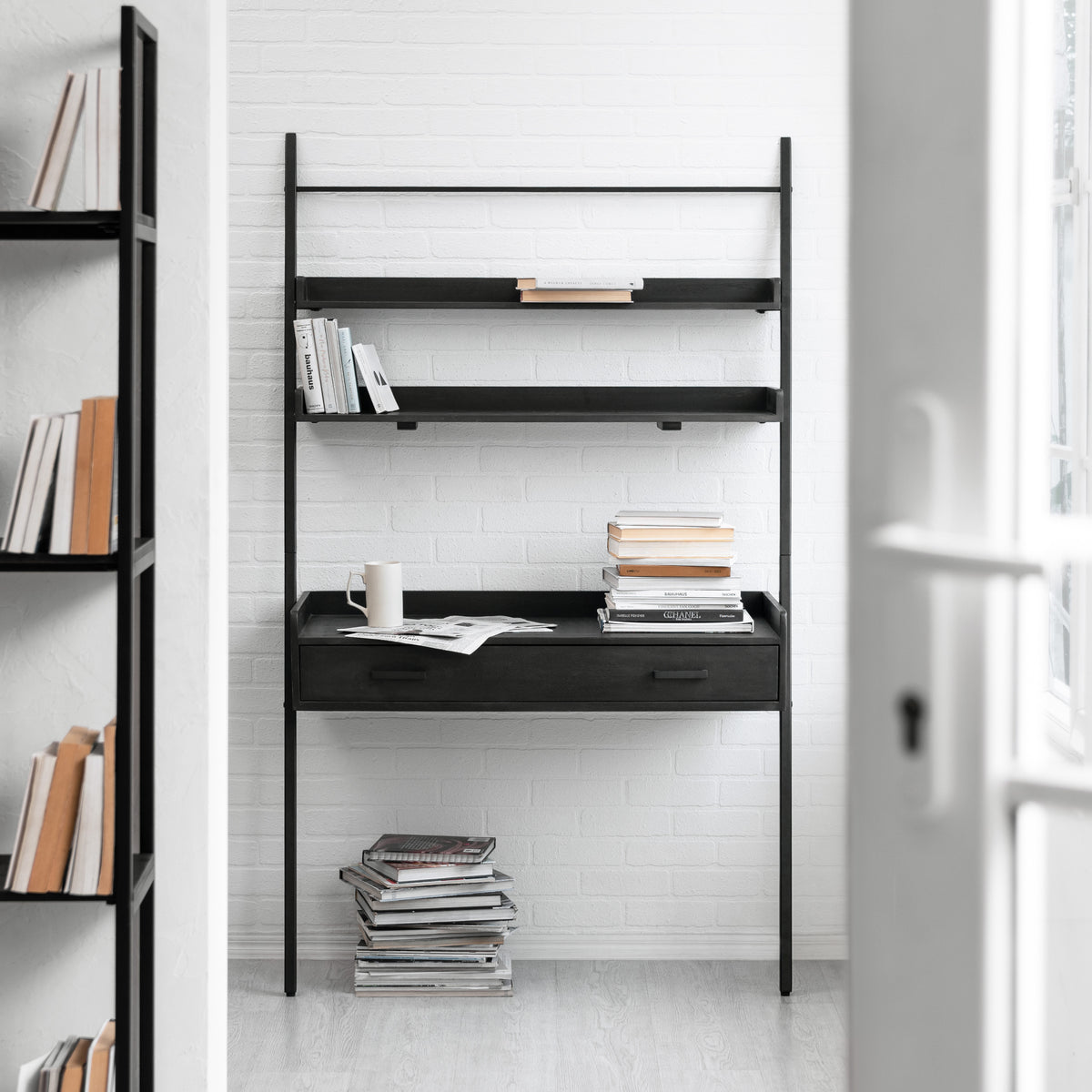 Champier Ladder Solid Wood & Metal Desk - Black