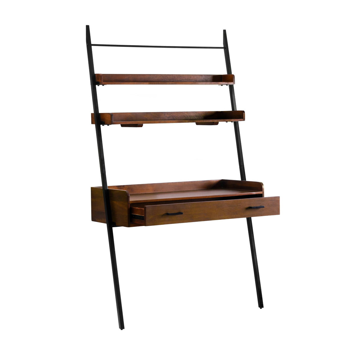 Champier Ladder Solid Wood & Metal Desk - Black & Walnut