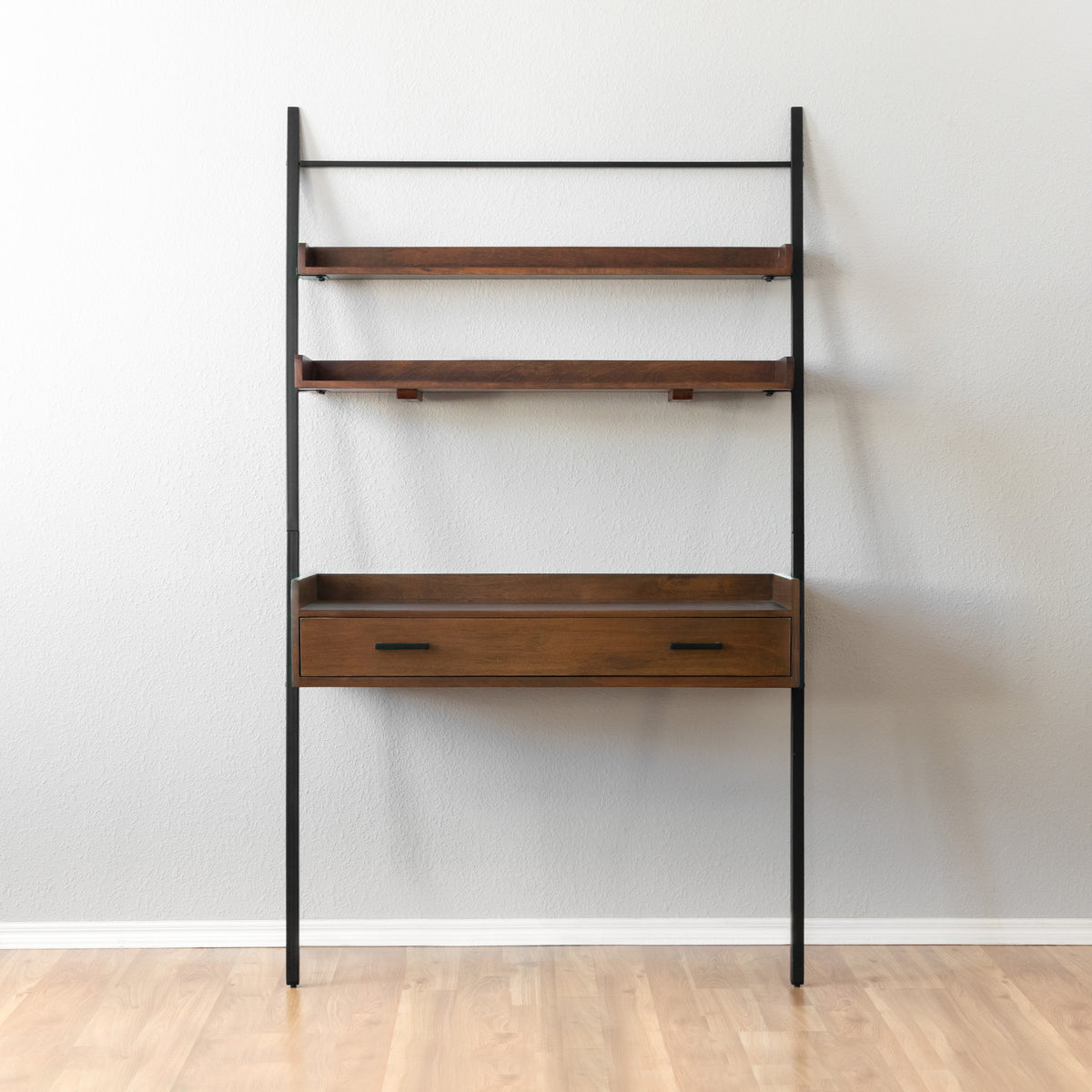 Champier Ladder Solid Wood & Metal Desk - Black & Walnut