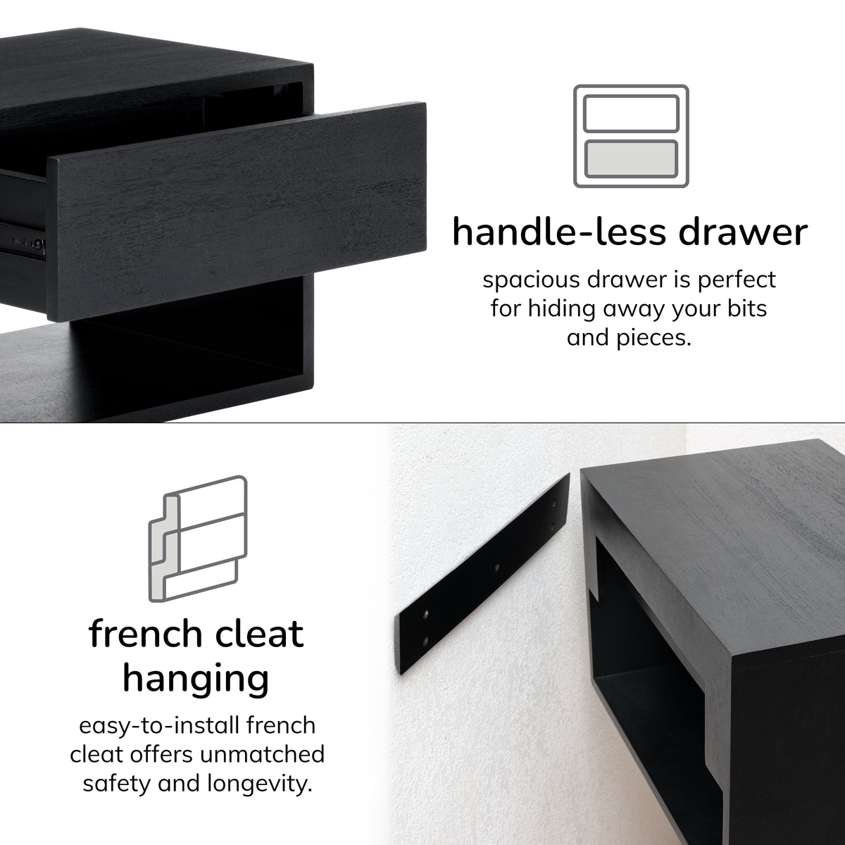 Idris Floating Nightstand - Black
