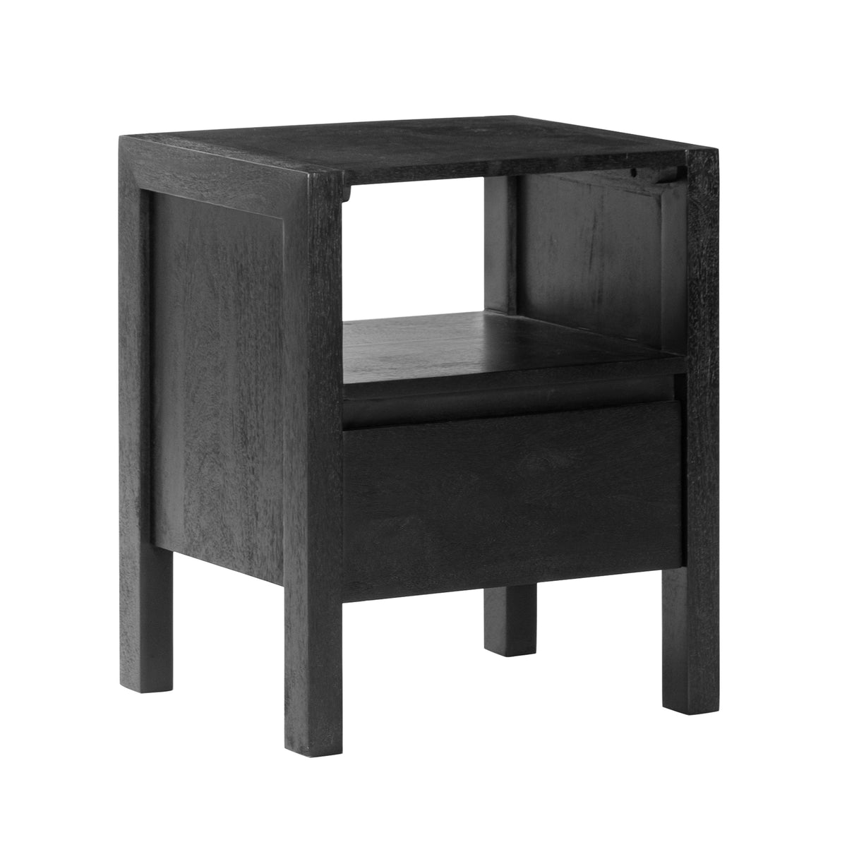 Pisa Solid Wood Nightstand - Black