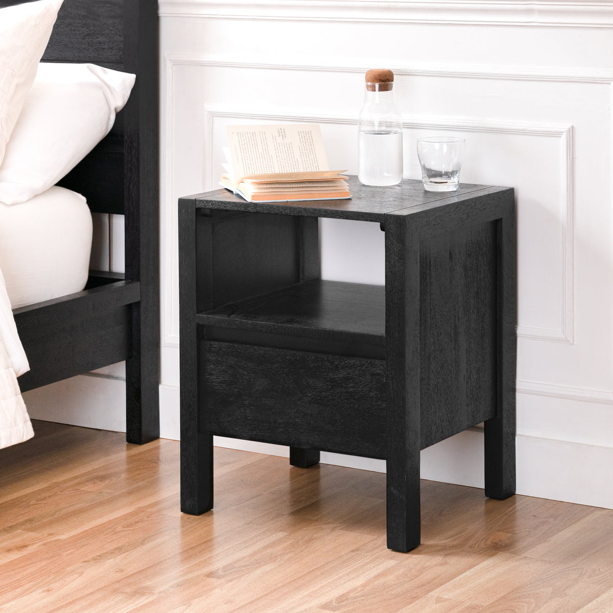 Pisa Solid Wood Nightstand - Black