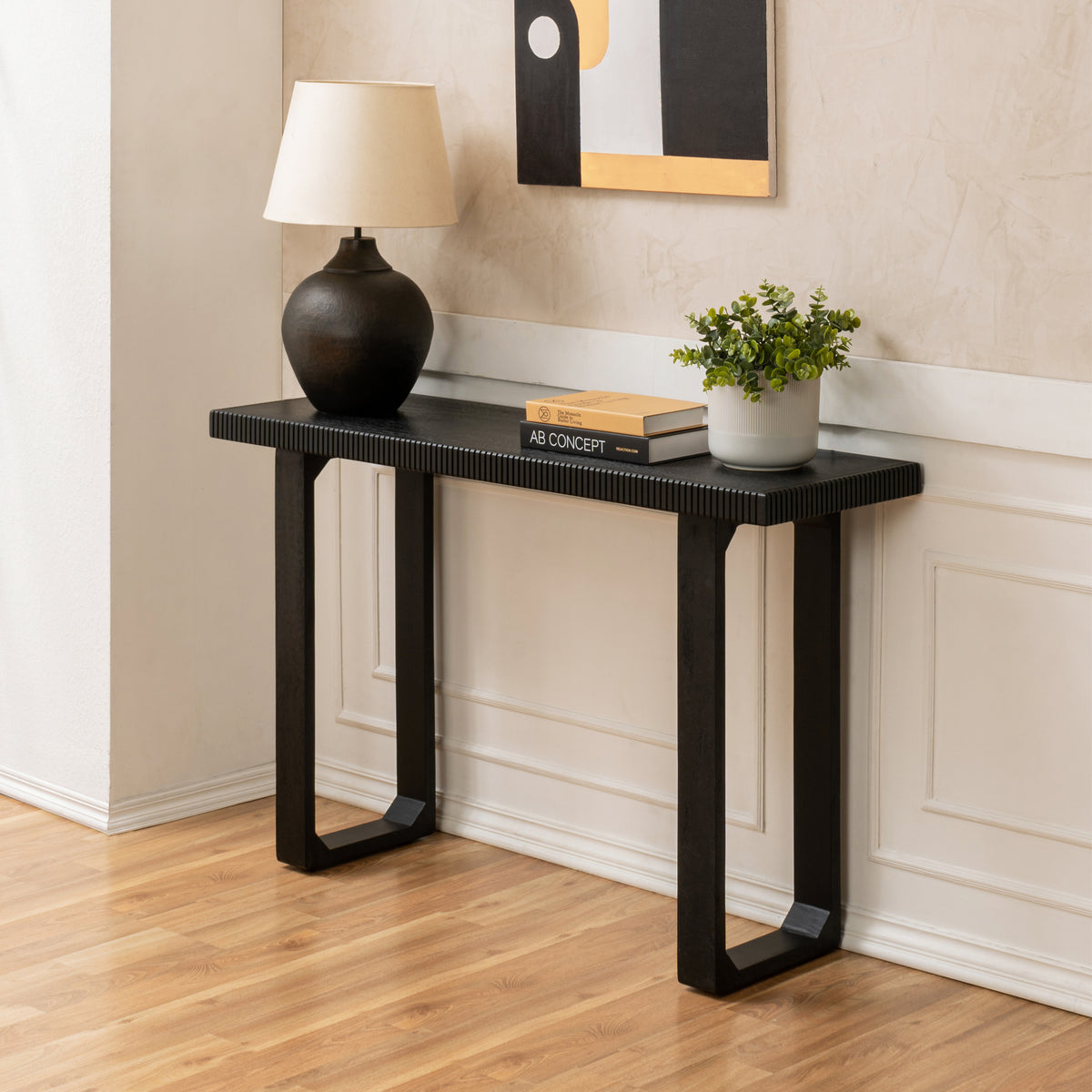 Mila Solid Wood Console Table - Black