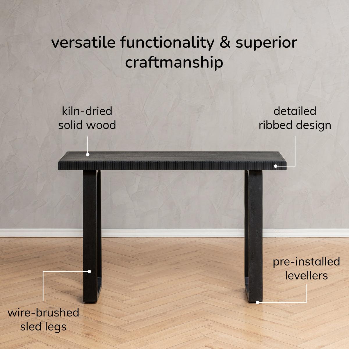 Mila Solid Wood Console Table - Black