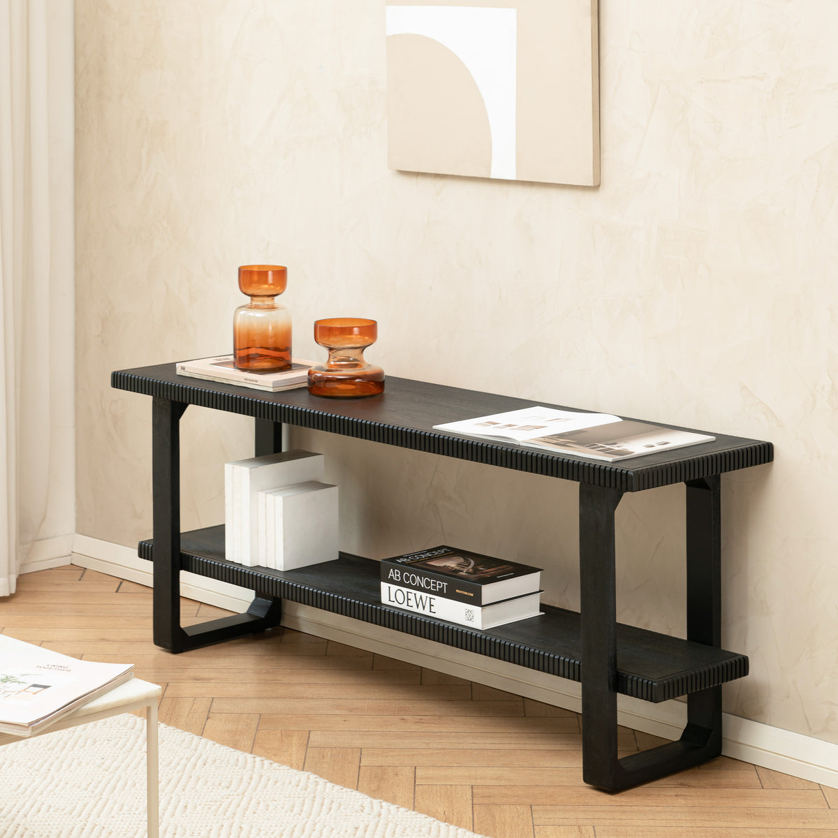 Amber Solid Wood Media Unit - Black