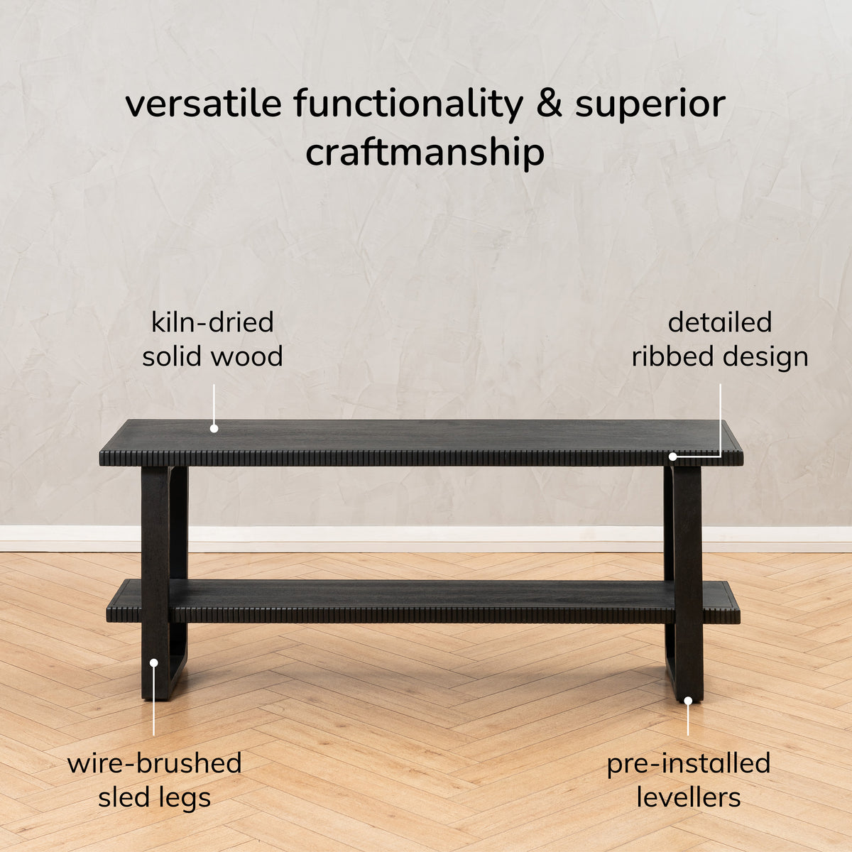 Amber Solid Wood Media Unit - Black
