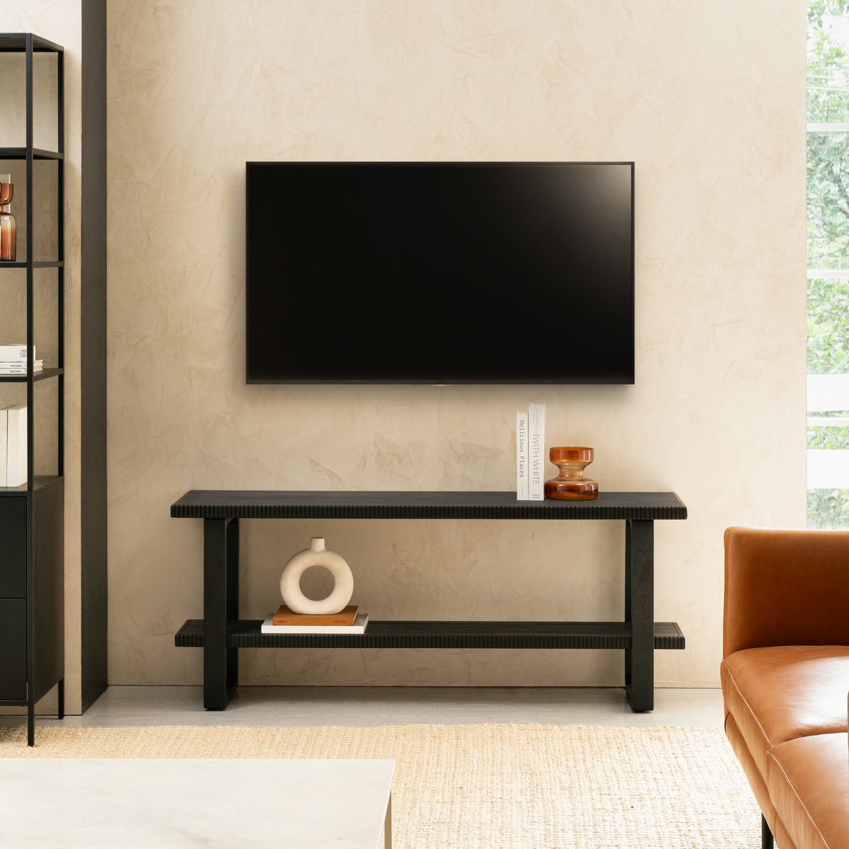 Amber Solid Wood Media Unit - Black