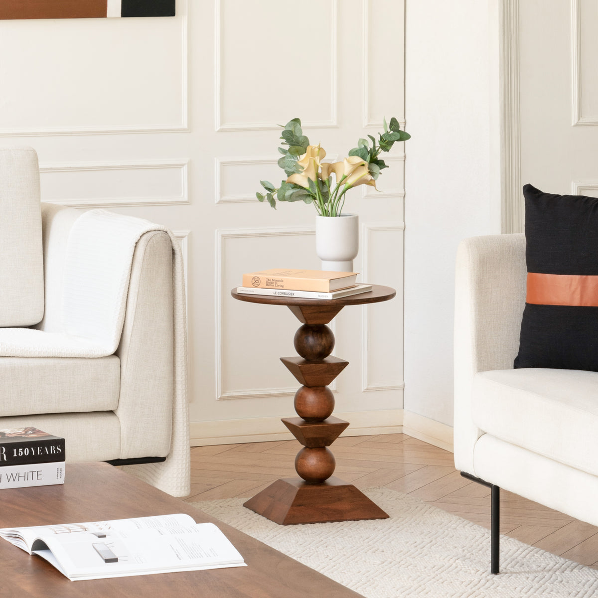 Gino Solid Wood End Table - Walnut
