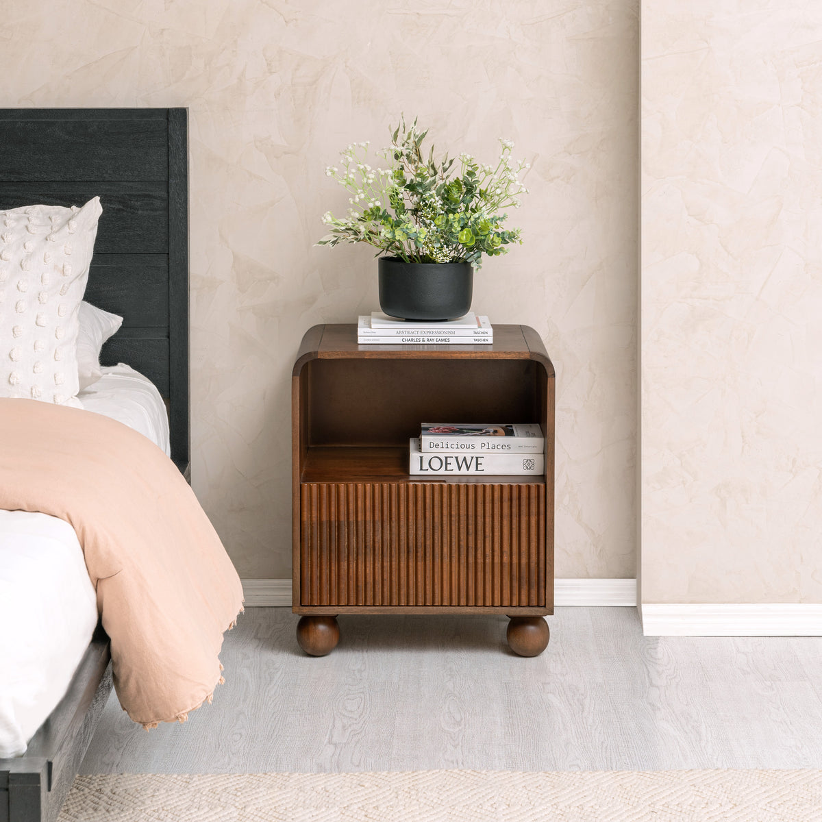 Aston Solid Wood Nightstand - Walnut