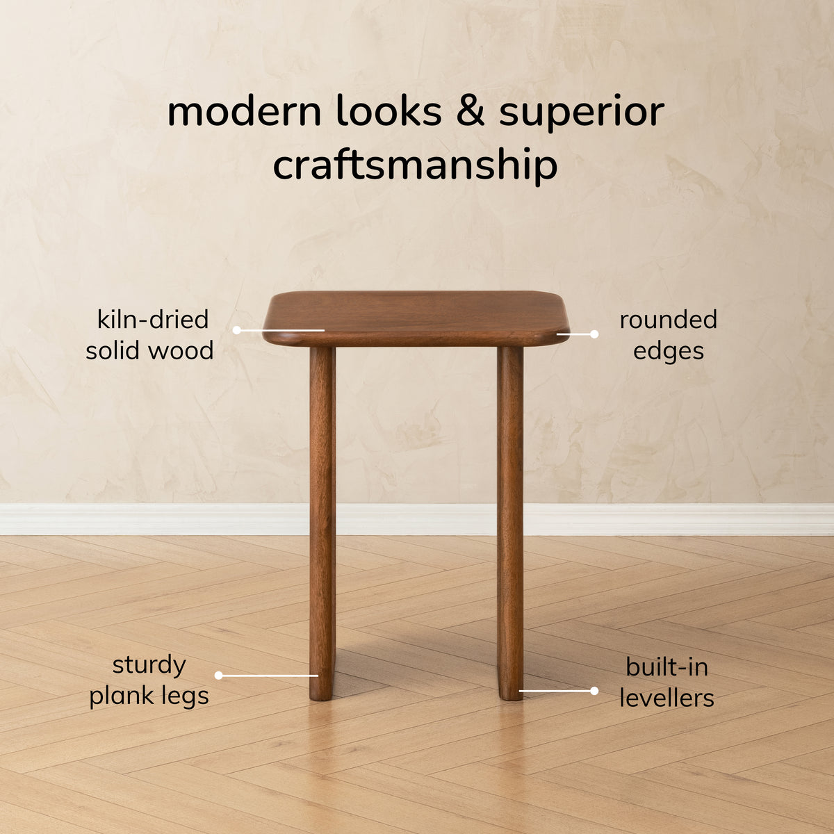Jem Solid Wood End Table - Walnut