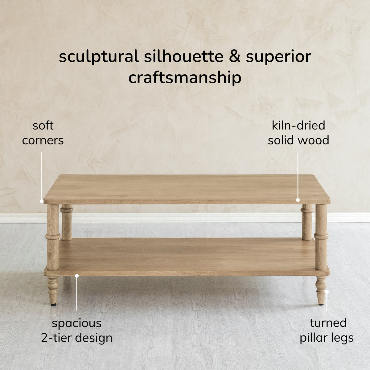 Rhonda Solid Wood Coffee Table - Warm Sand