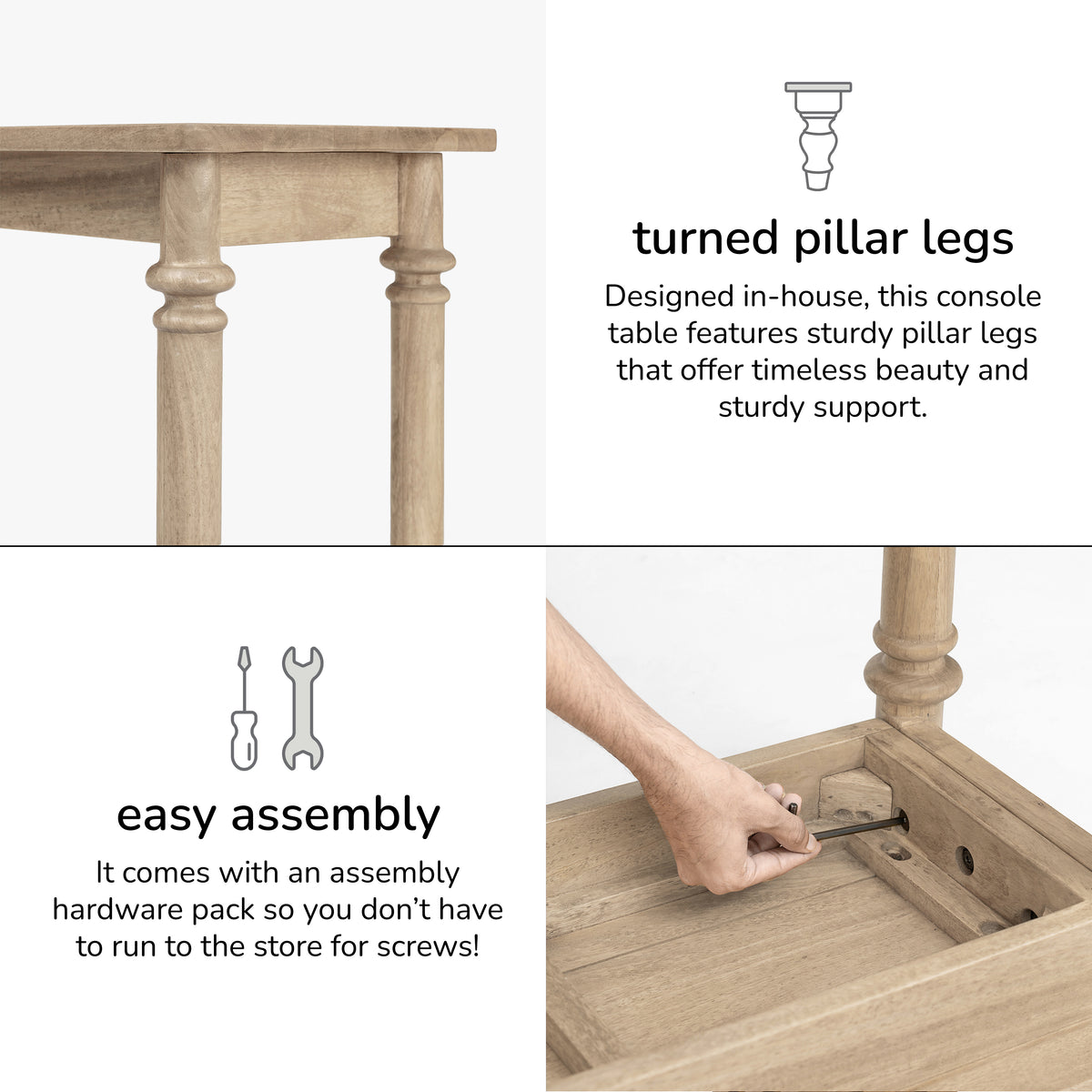 Rhonda Solid Wood Console Table - Warm Sand