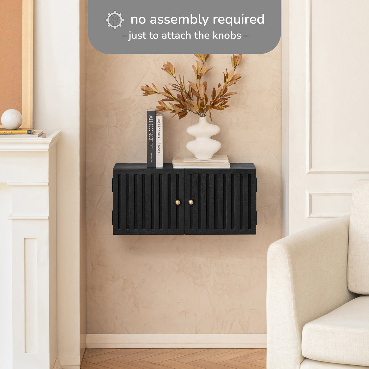 Monsoon Solid Wood Floating Cabinet - Black
