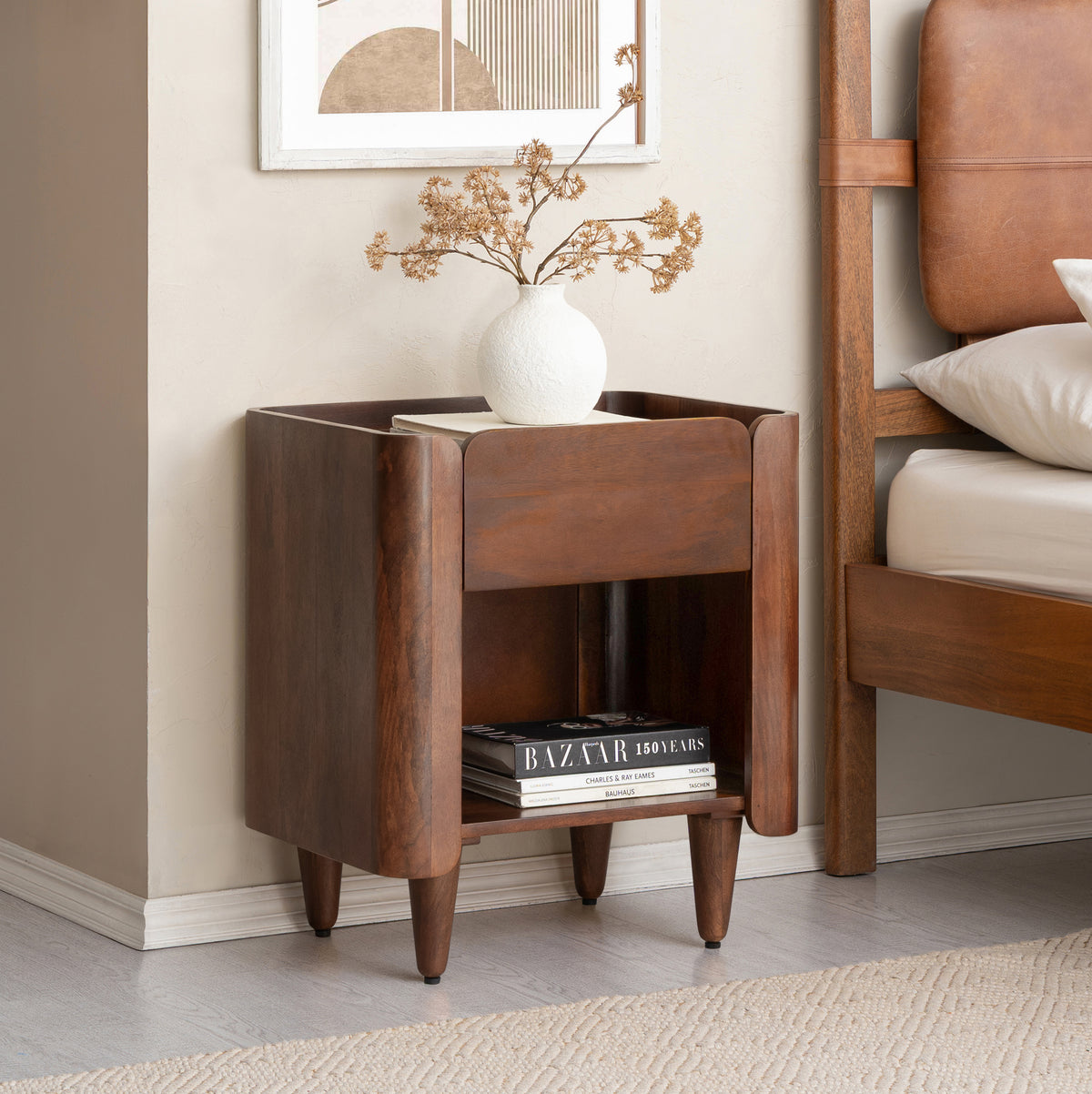 Rufus Solid Wood Nightstand - Walnut