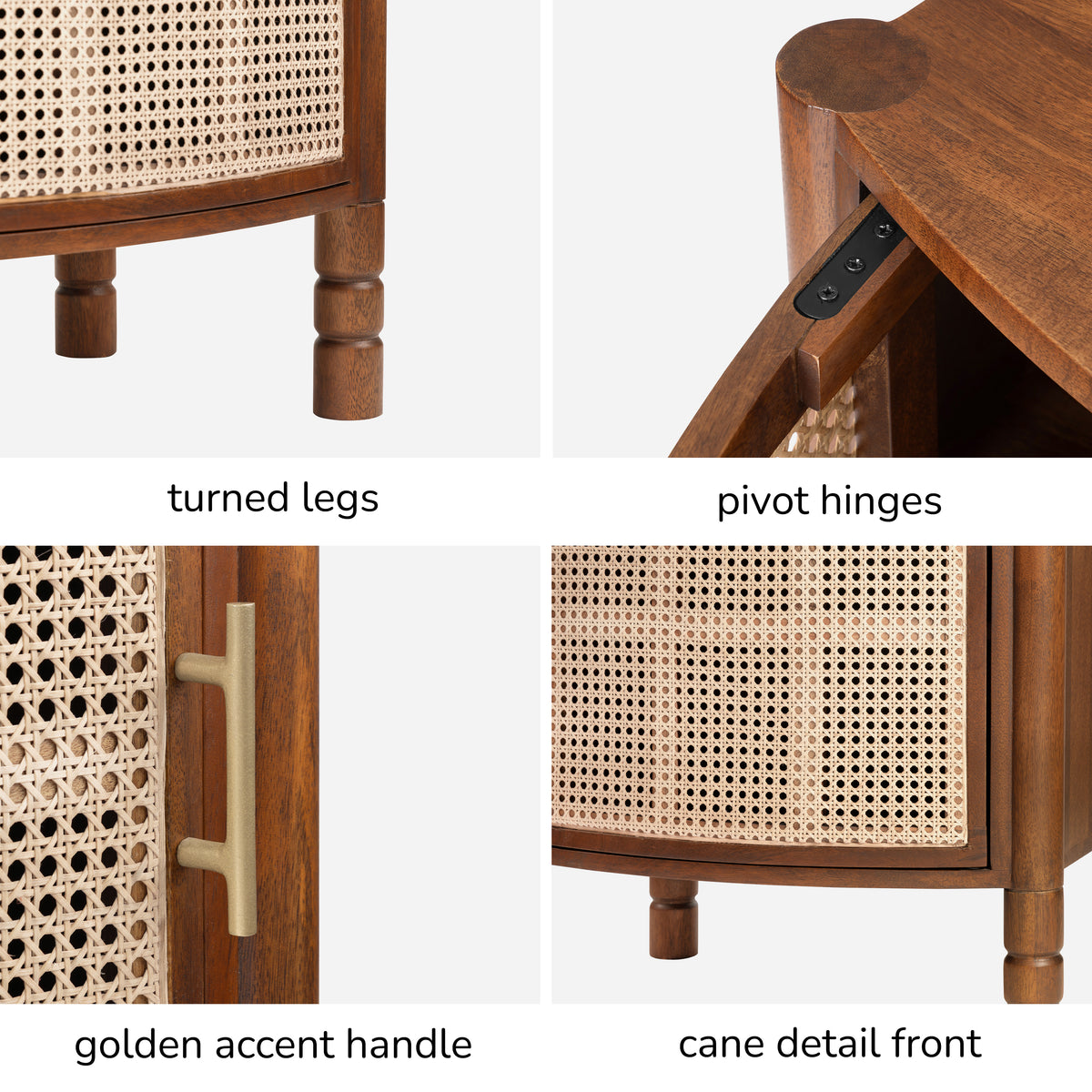 Elsie Solid Wood & Cane Nightstand - Walnut