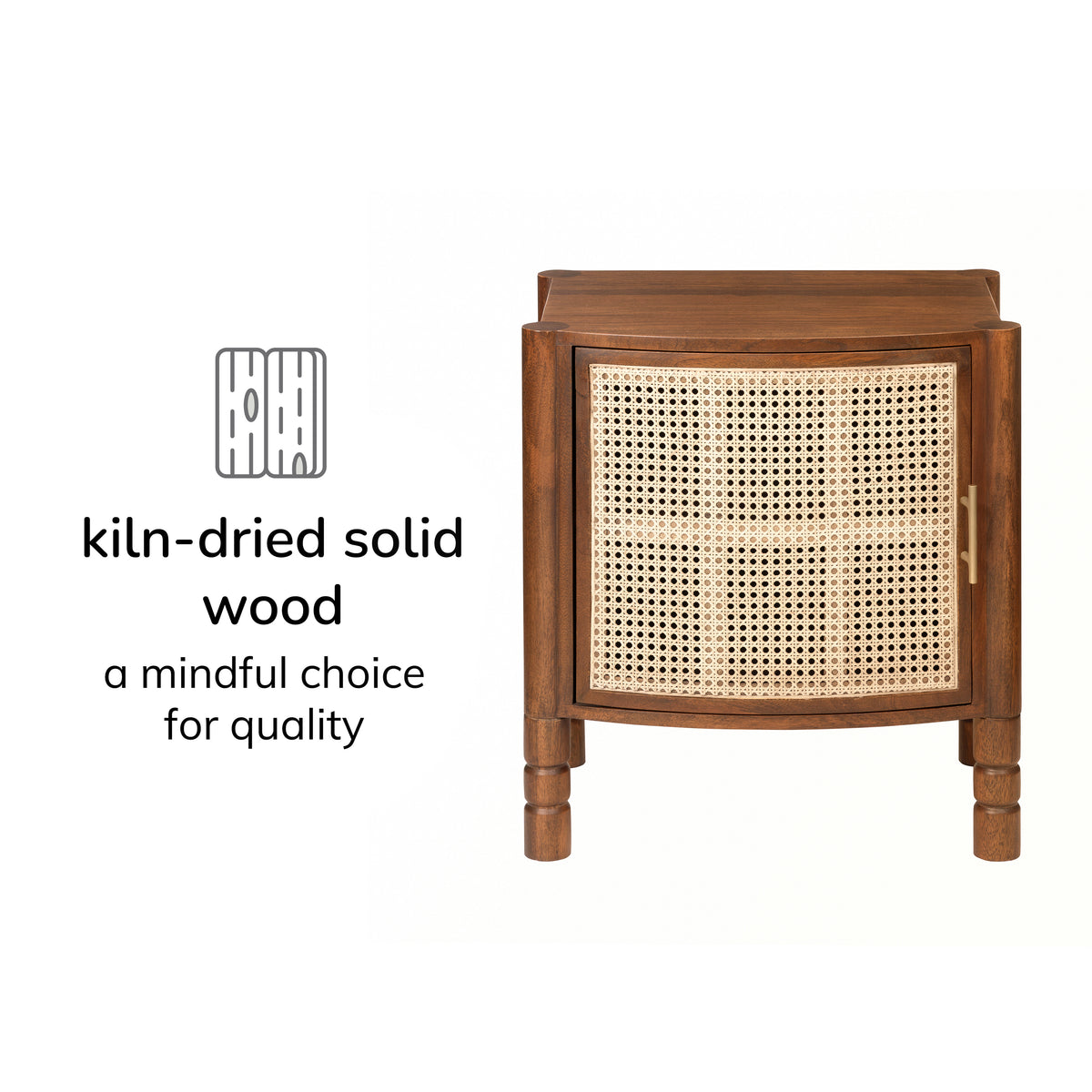 Elsie Solid Wood & Cane Nightstand - Walnut
