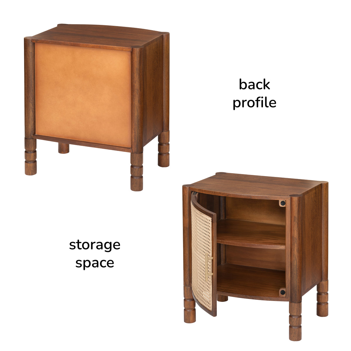 Elsie Solid Wood & Cane Nightstand - Walnut
