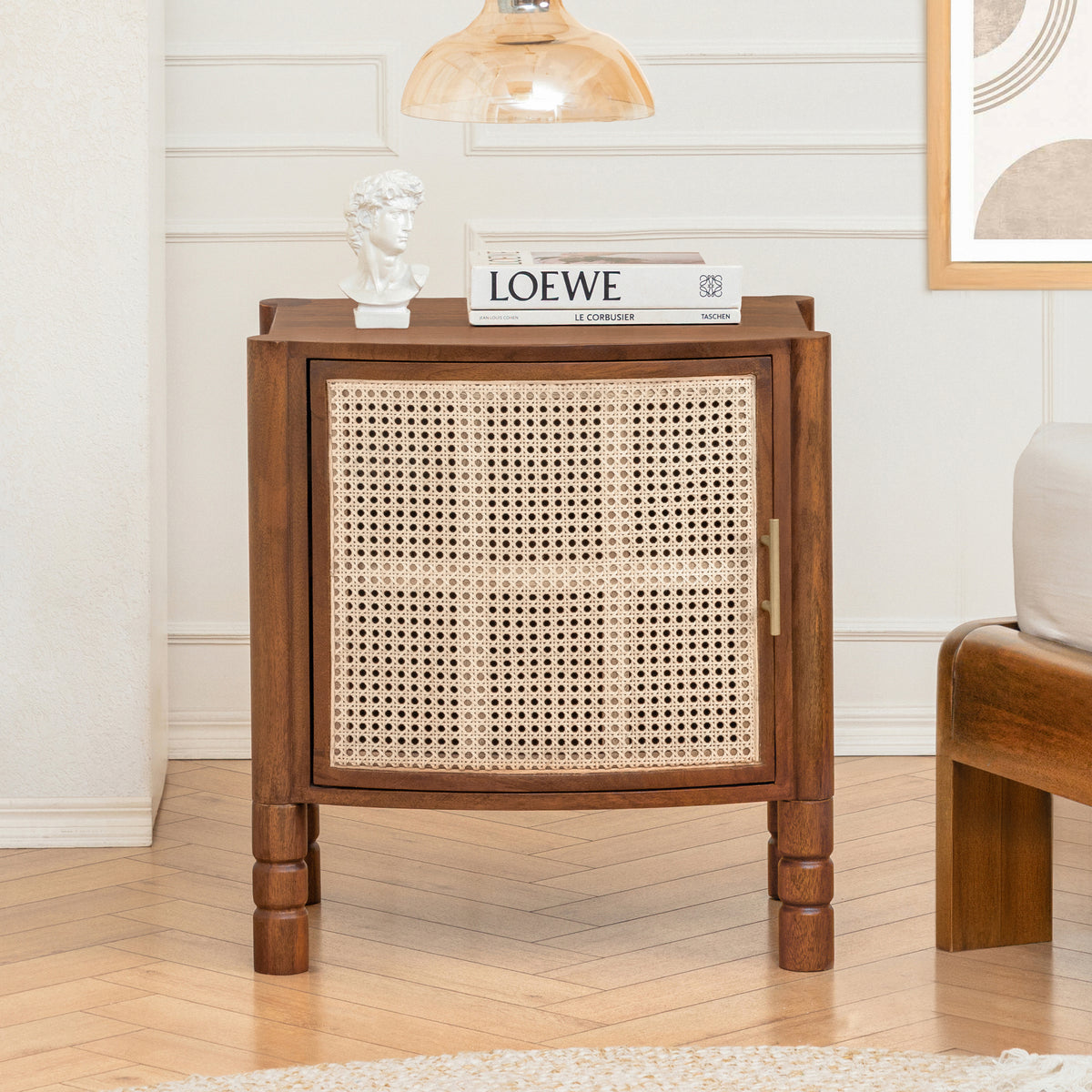 Elsie Solid Wood & Cane Nightstand - Walnut