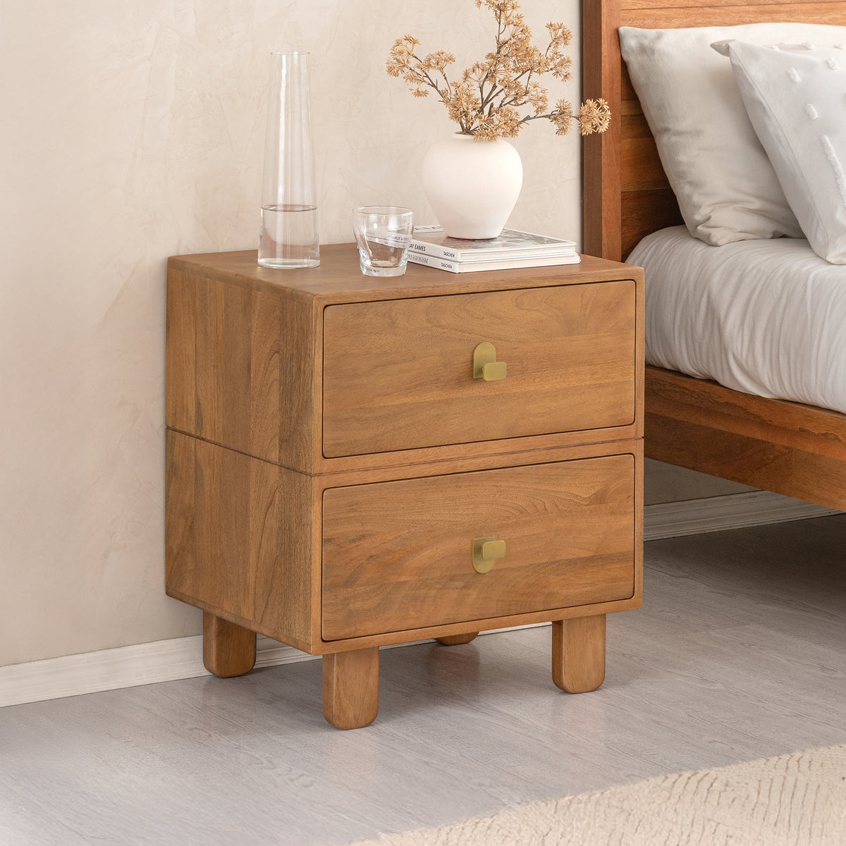 Layla Solid Wood Nightstand - Mid Tone Honey