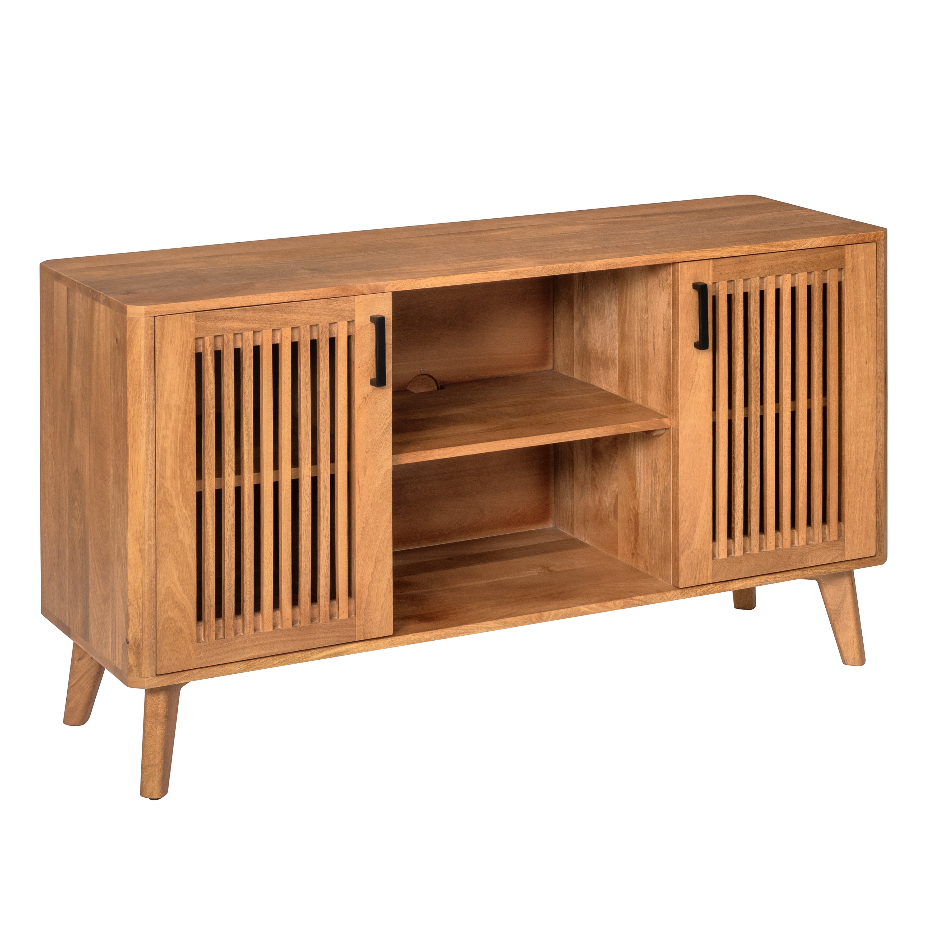 Lennox 2 Door Solid Mango Wood Media Unit - Mid Tone Honey