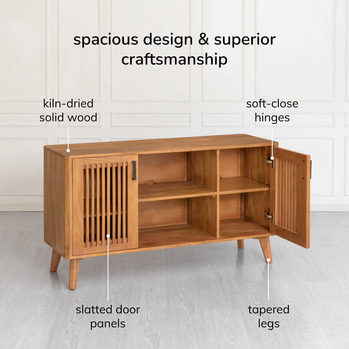 Lennox 2 Door Solid Mango Wood Media Unit - Mid Tone Honey