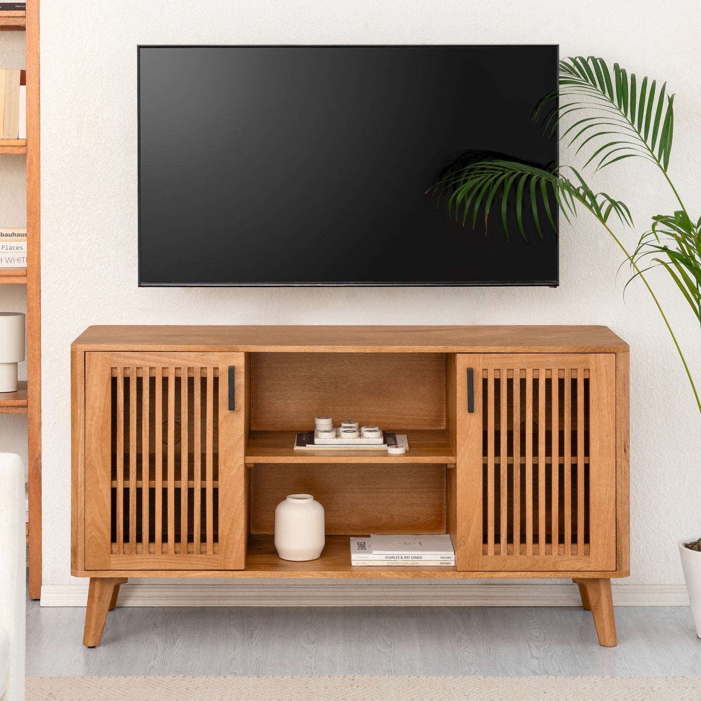 Lennox 2 Door Solid Mango Wood Media Unit - Mid Tone Honey