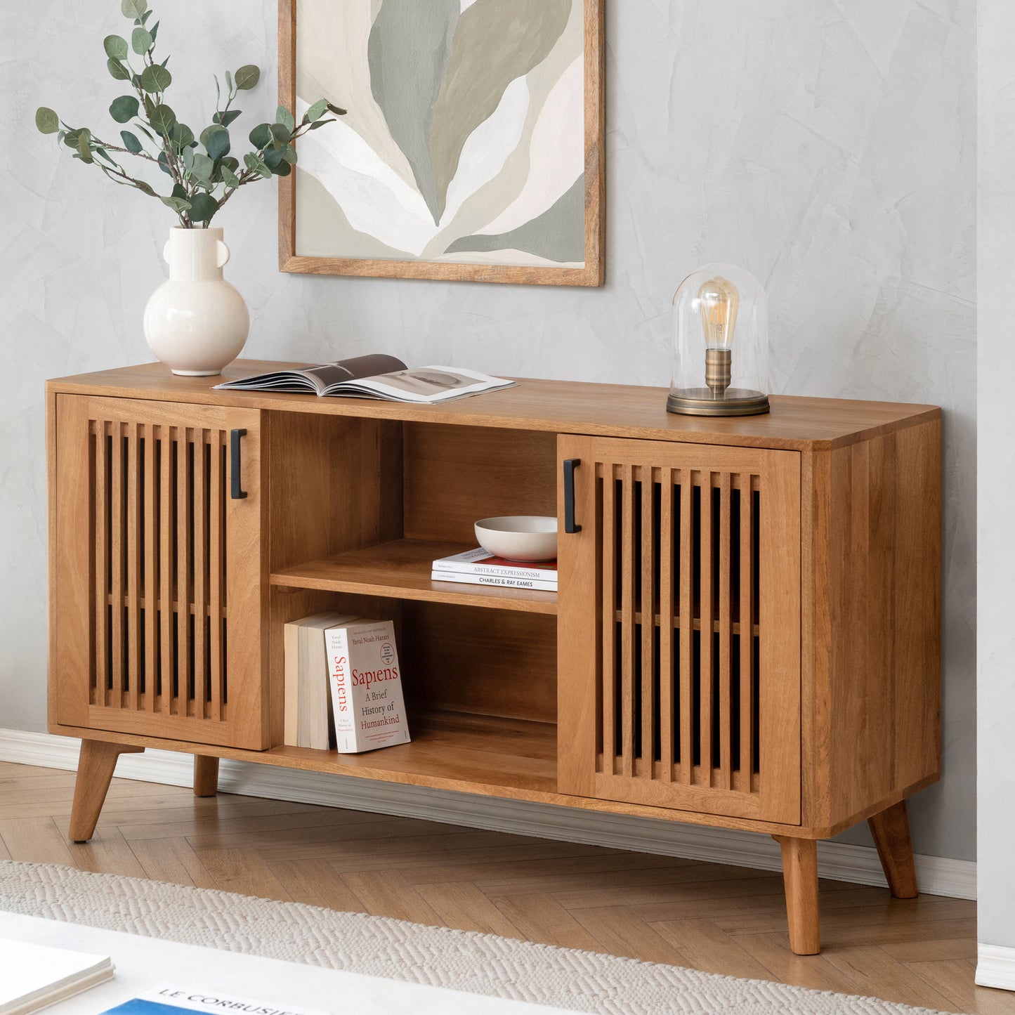 Lennox 2 Door Solid Mango Wood Media Unit - Mid Tone Honey