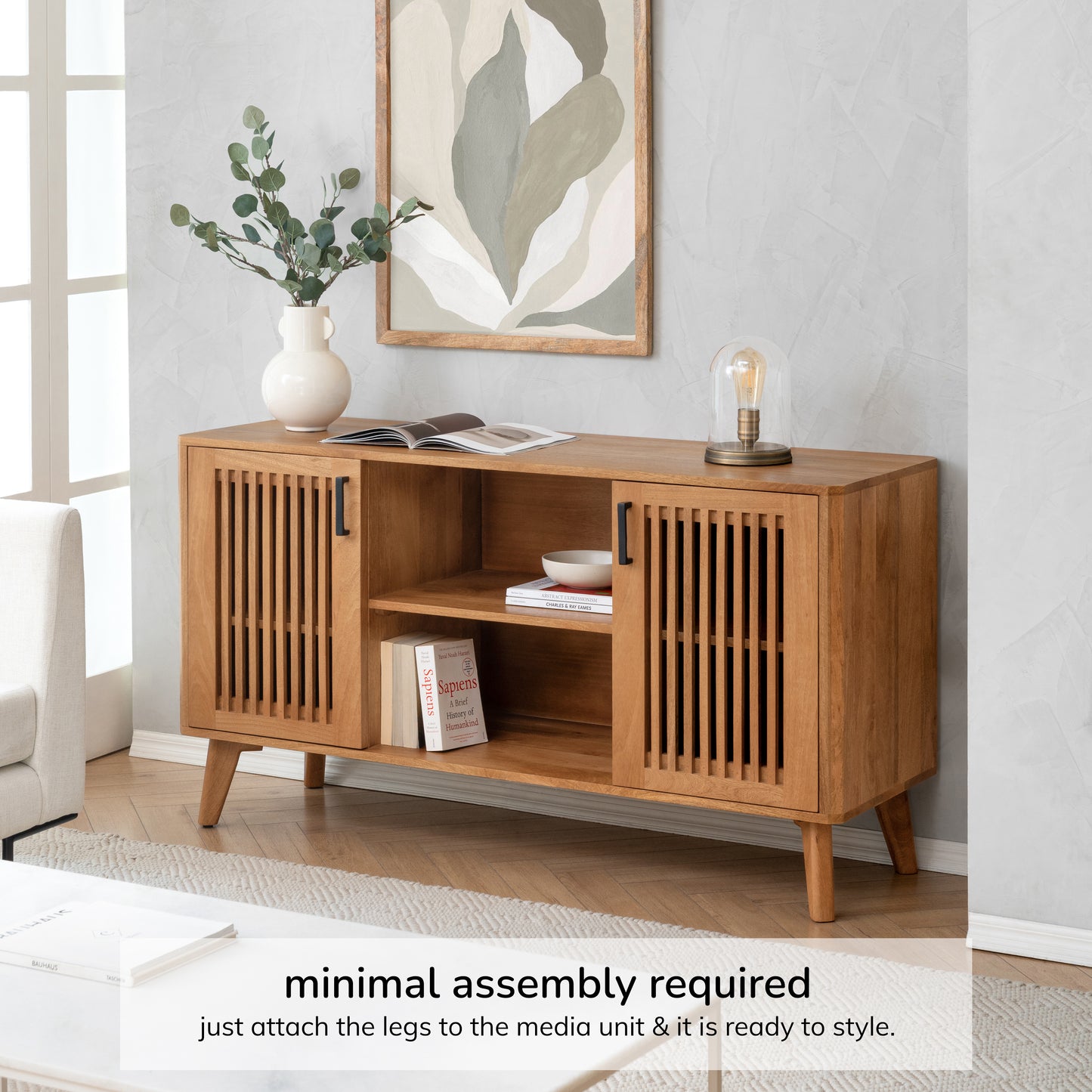 Lennox 2 Door Solid Mango Wood Media Unit - Mid Tone Honey