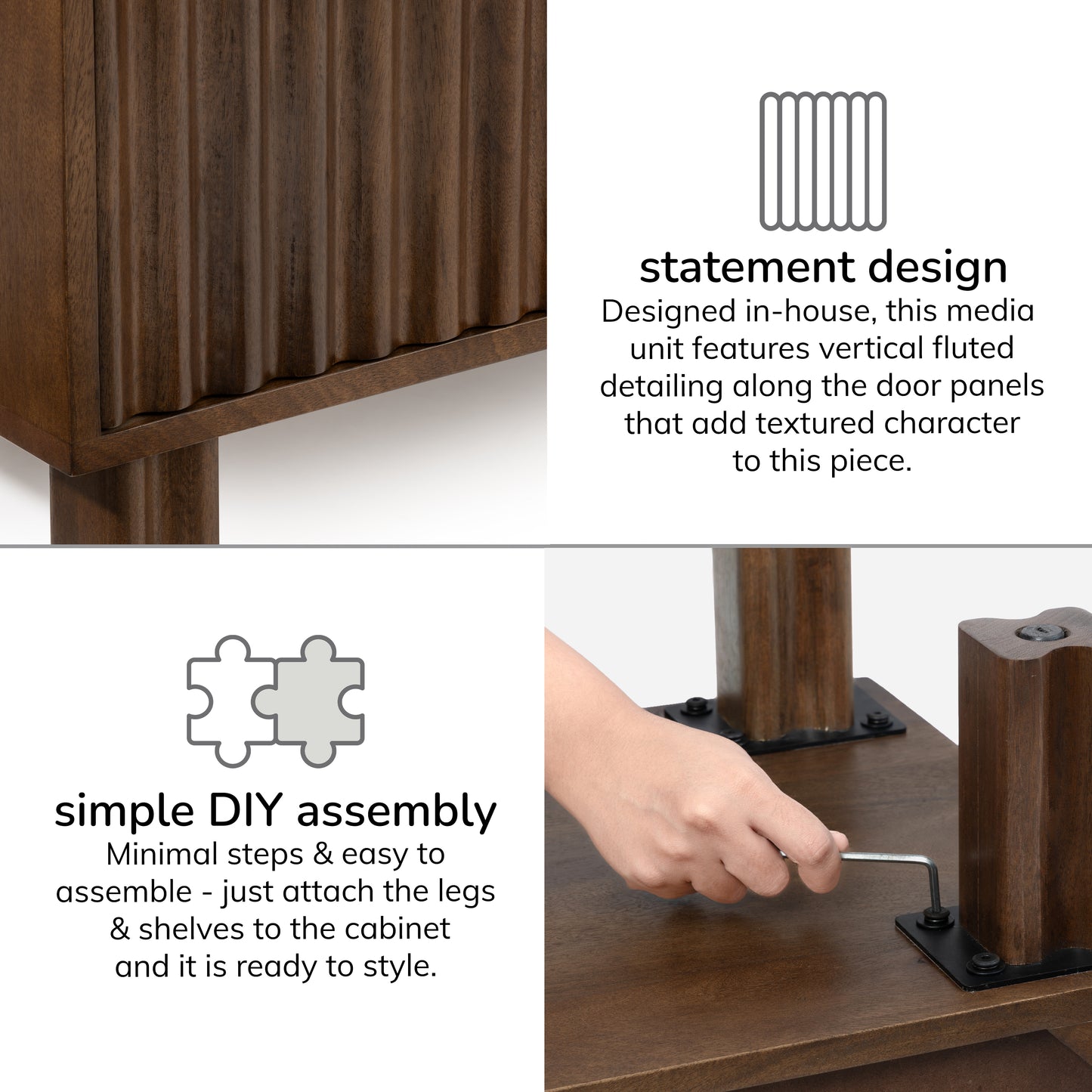 Danza 2 Door Solid Mango Wood Media Unit - Hazel Brown