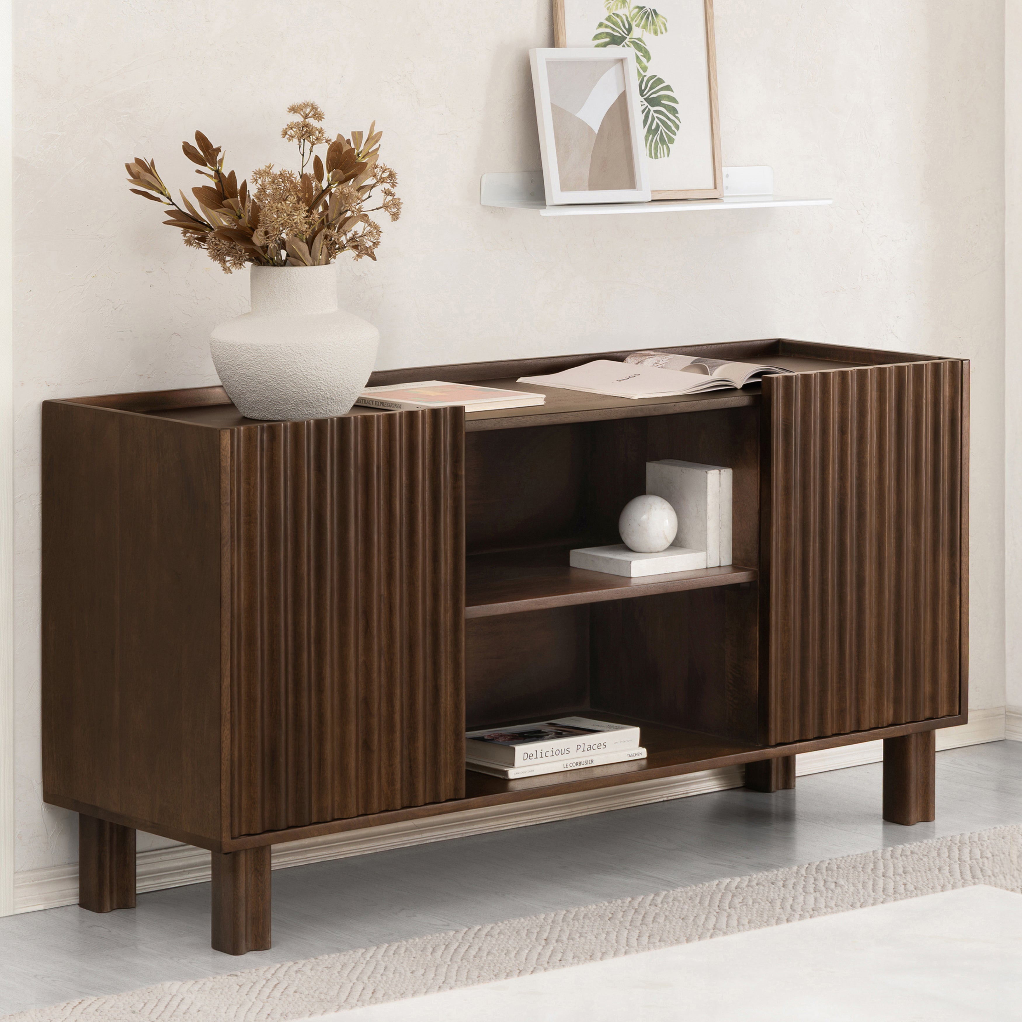 Danza 2 Door Solid Mango Wood Media Unit - Hazel Brown