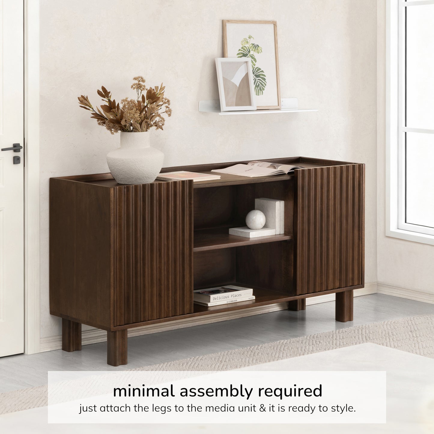 Danza 2 Door Solid Mango Wood Media Unit - Hazel Brown