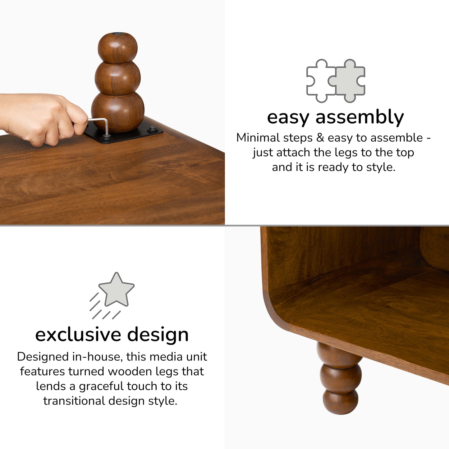 Safi Open Shelves Solid Wood Media Unit - Walnut