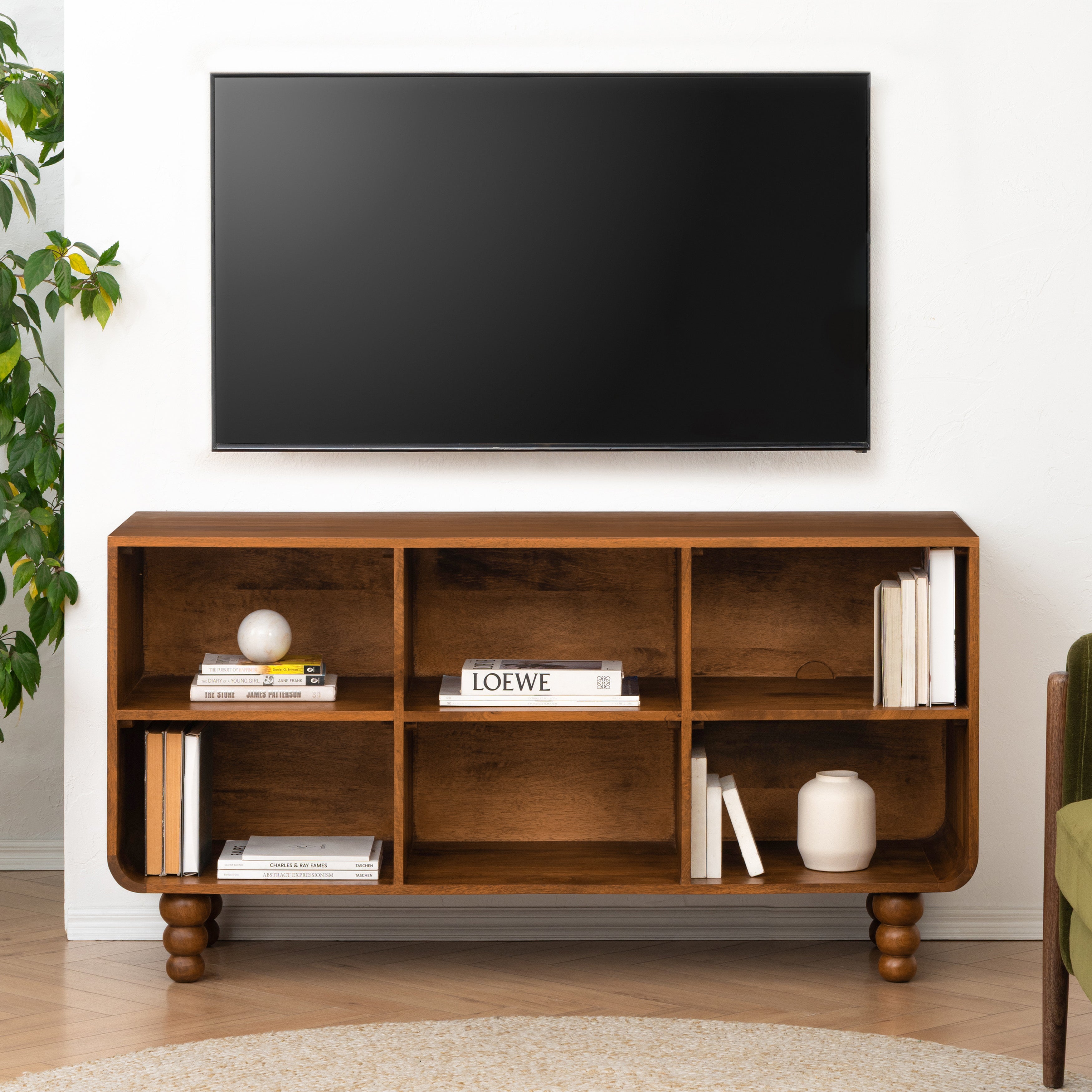 Safi Open Shelves Solid Wood Media Unit - Walnut